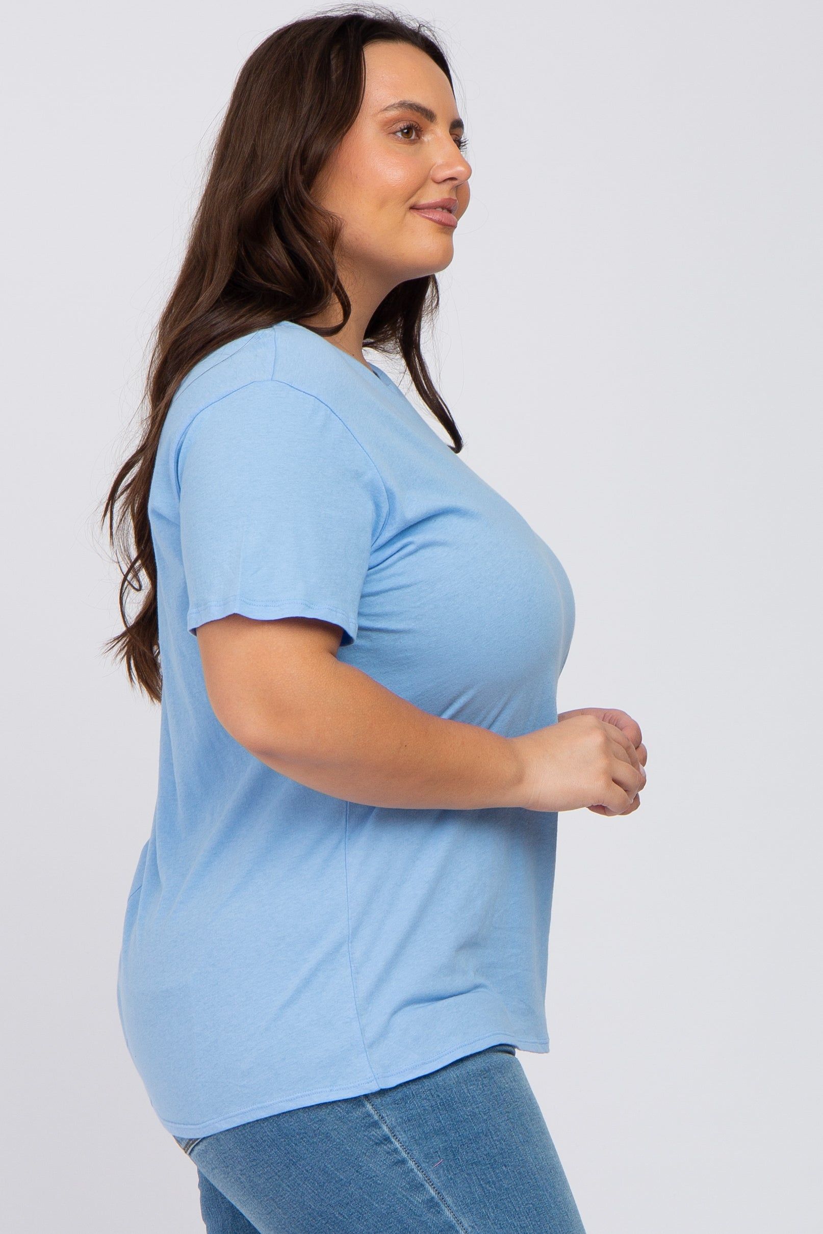 Light Blue Solid Short Sleeve Plus Top sold by Pinkblush product image thumbnail 2