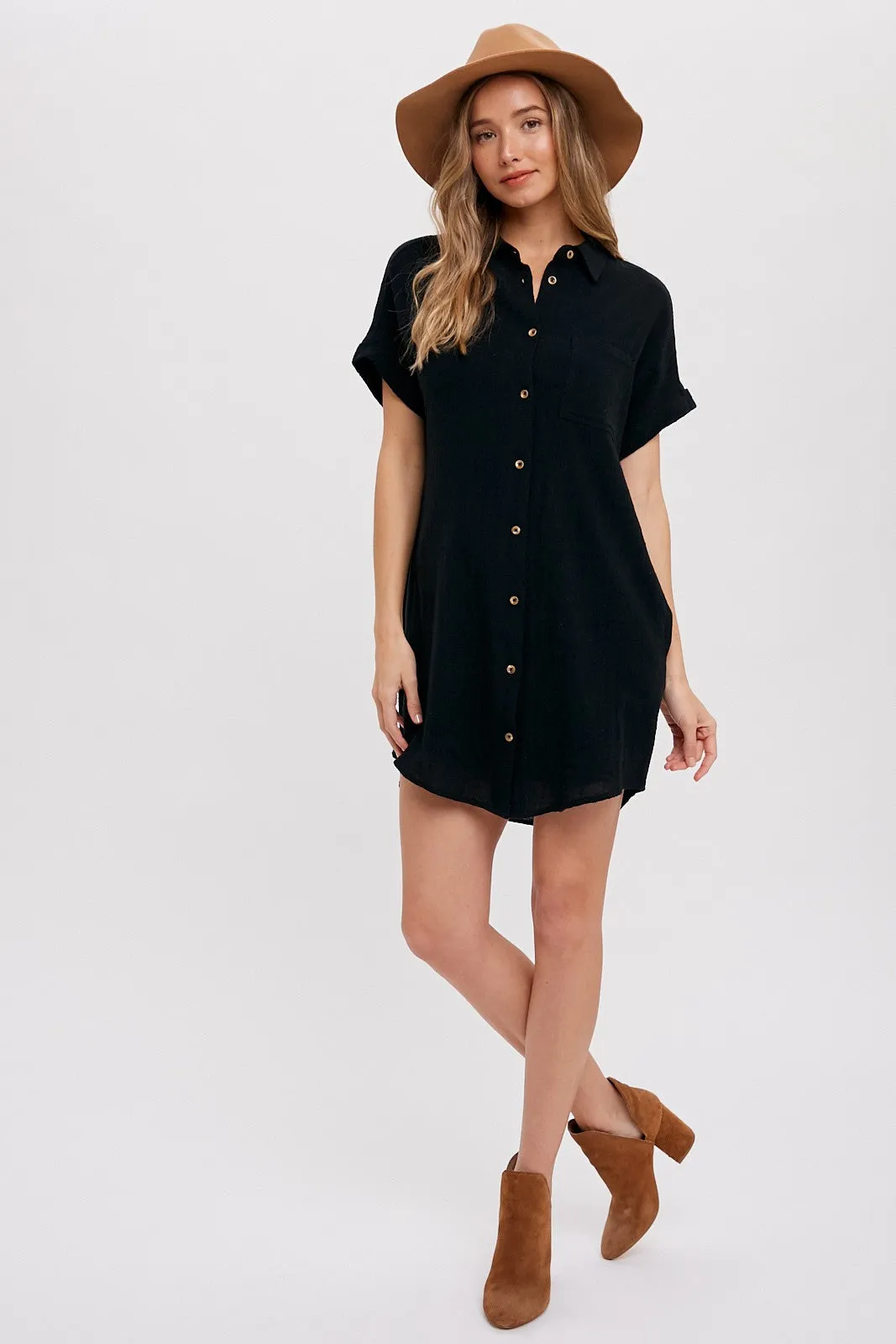 Black Button Up Shirt Dress With Pocket sold by Pinkblush product image thumbnail 3