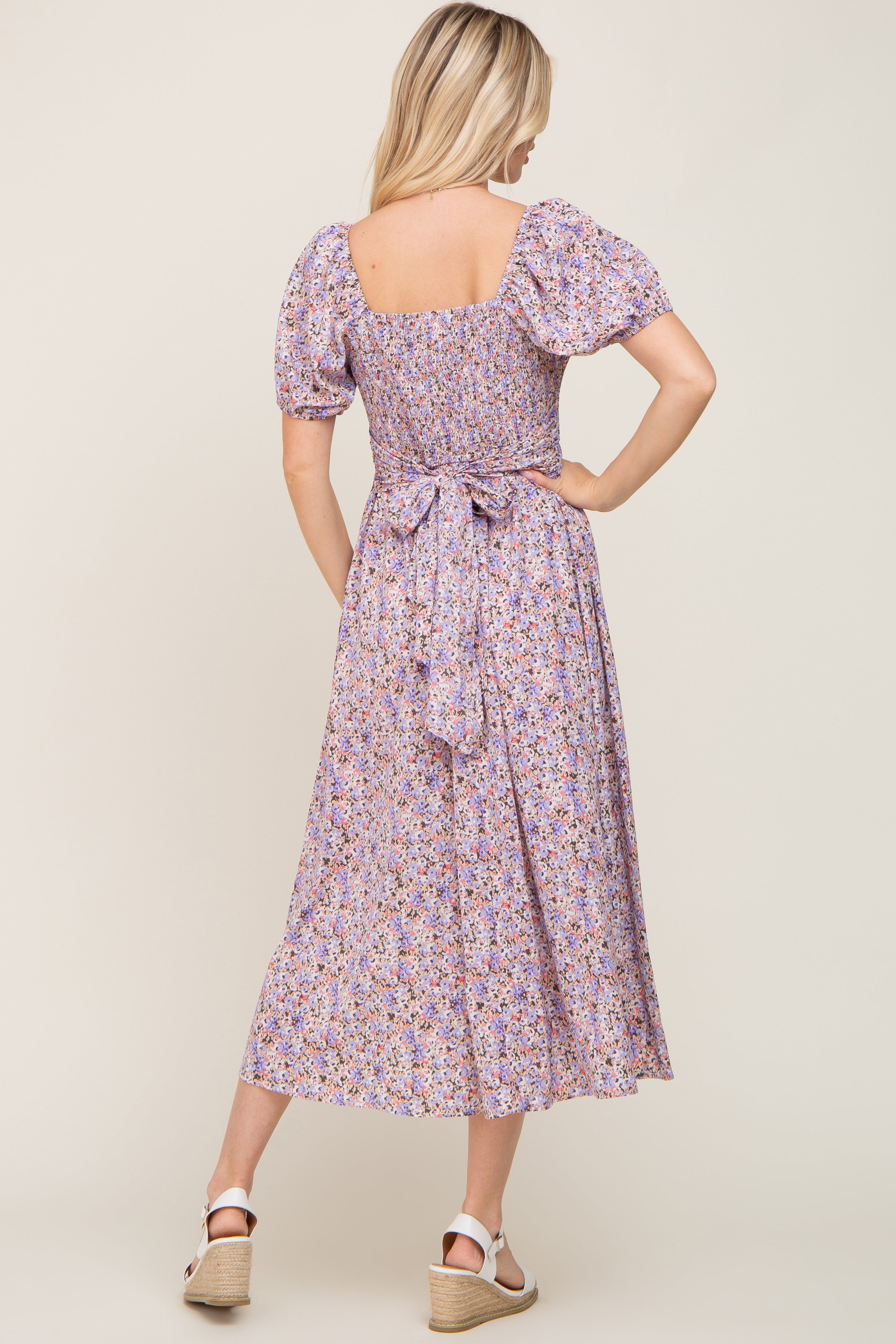 Purple Abstract Floral Smocked Midi Dress sold by Pinkblush product image thumbnail 3