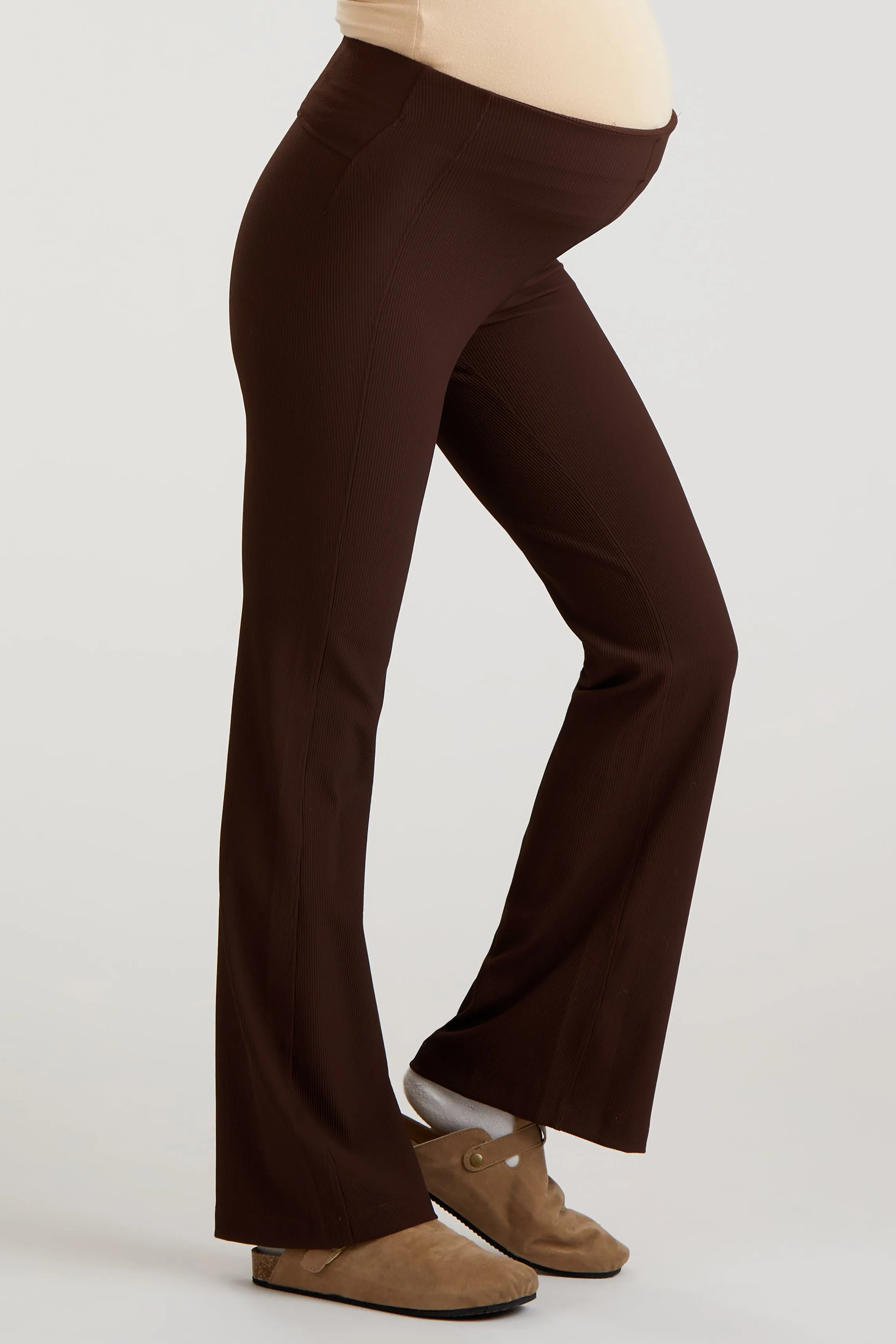Brown Ribbed Maternity Flared Leggings sold by Pinkblush product image thumbnail 2