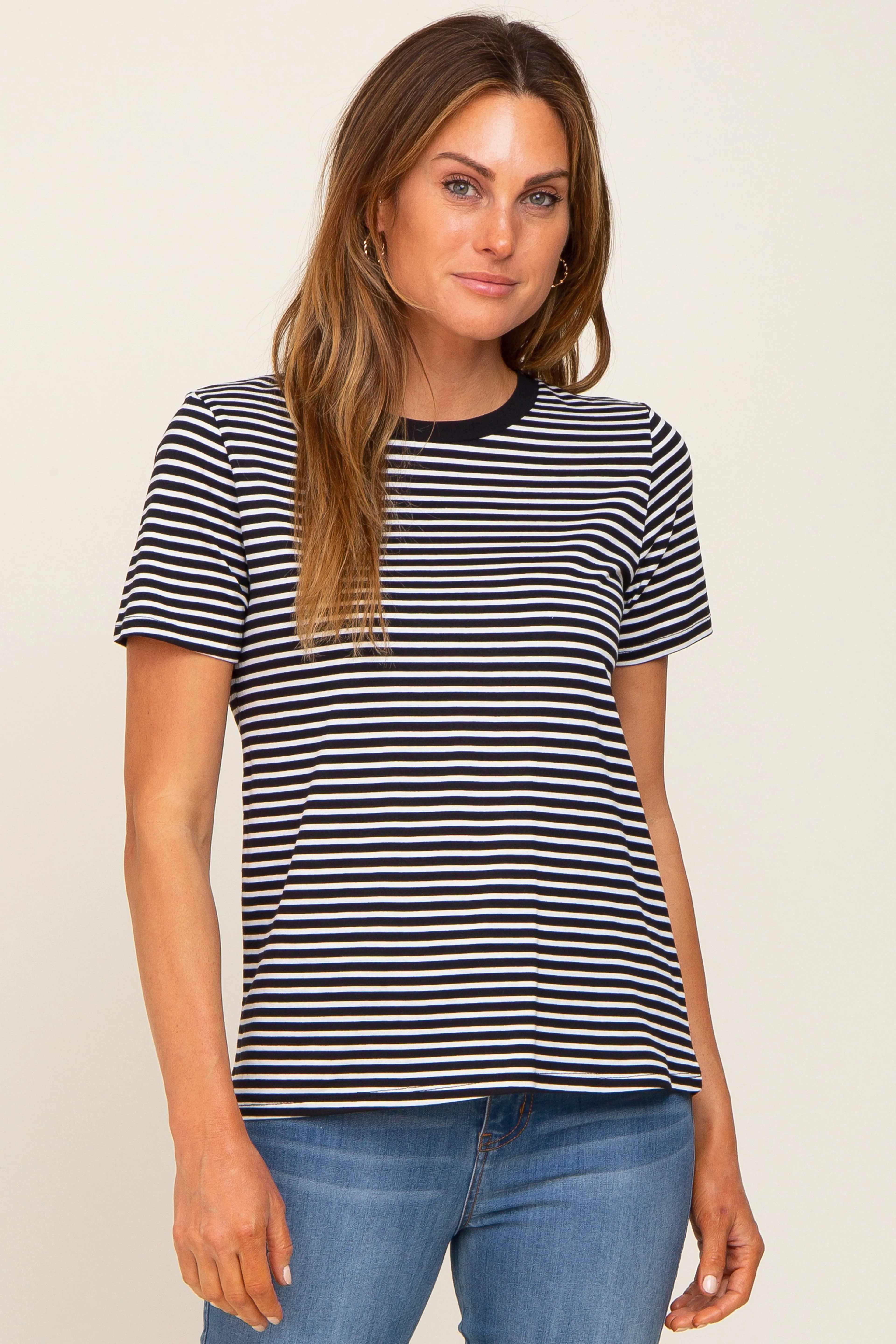 Black Striped Basic Maternity Tee sold by Pinkblush product image thumbnail 5