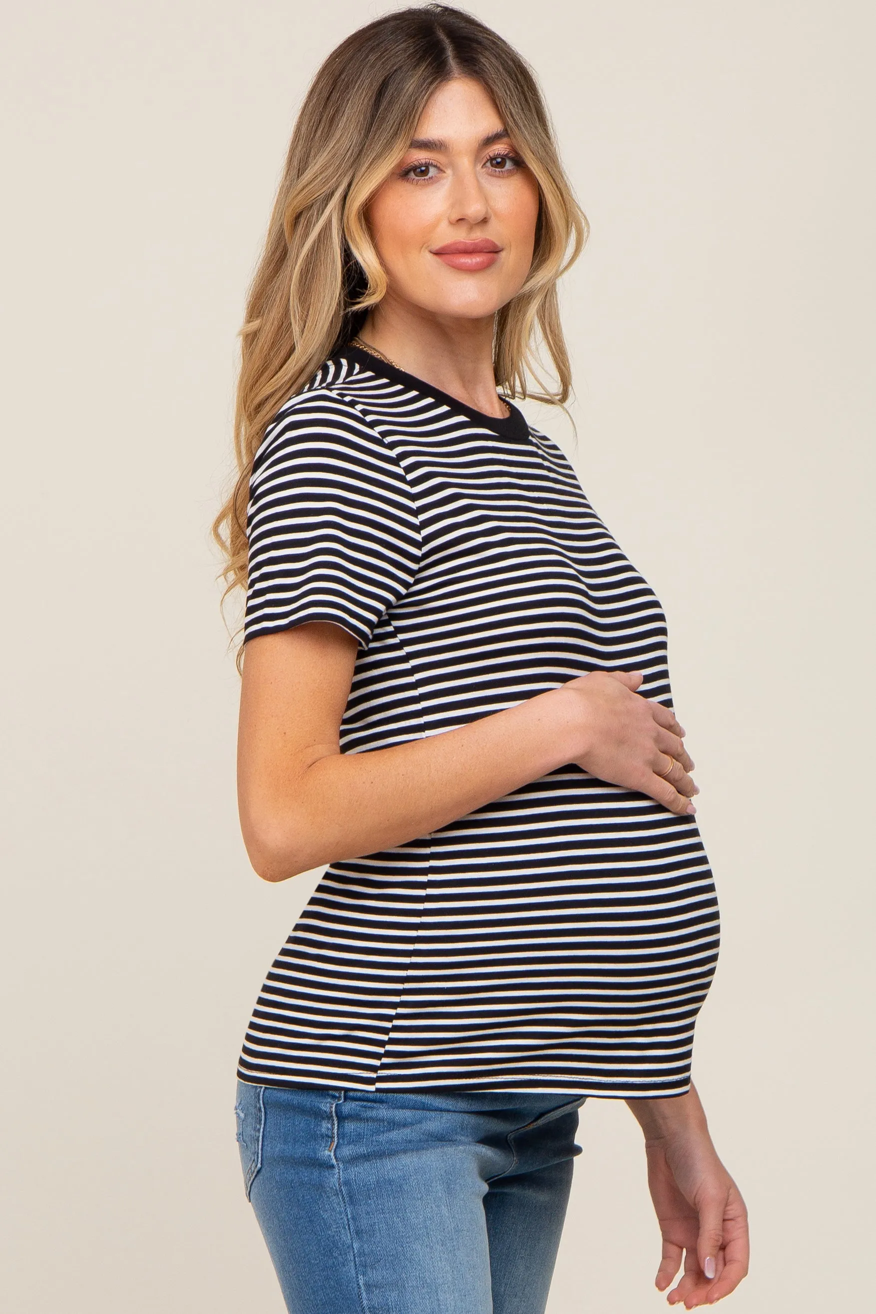 Black Striped Basic Maternity Tee sold by Pinkblush product image thumbnail 2