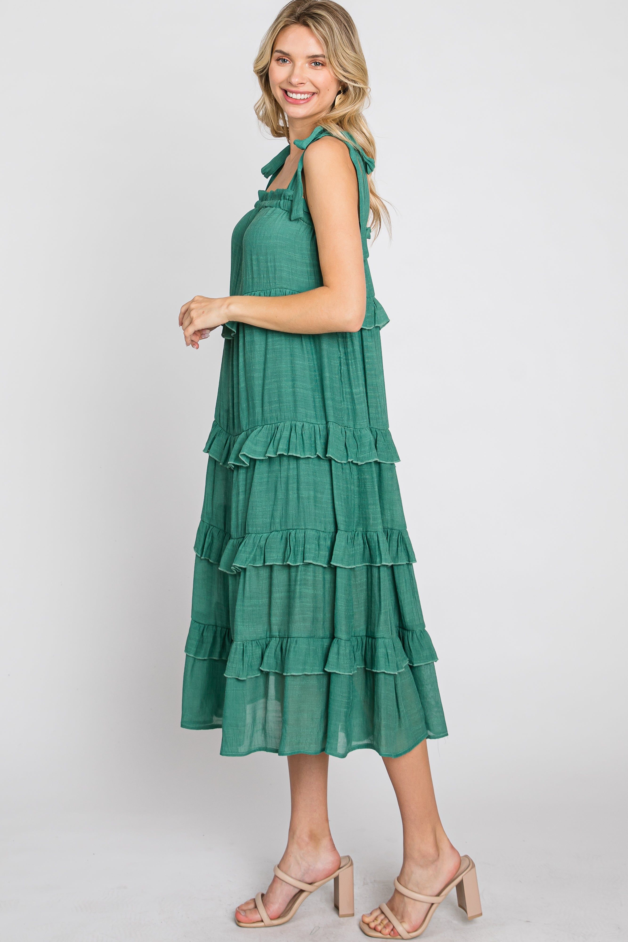 Green Ruffle Tiered Midi Dress sold by Pinkblush product image thumbnail 3