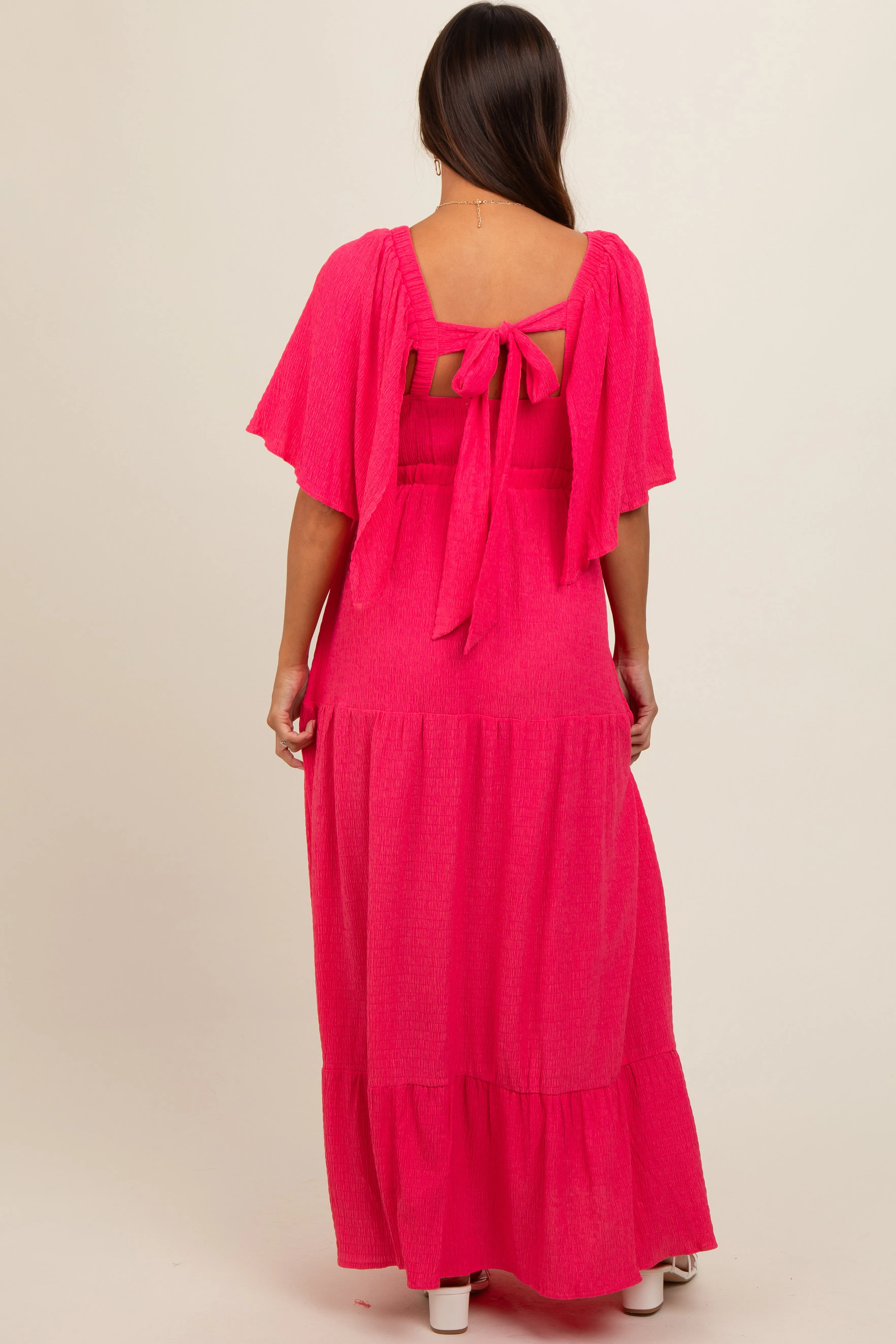 Coral Flounce Sleeve Tiered Maternity Dress sold by Pinkblush product image thumbnail 3