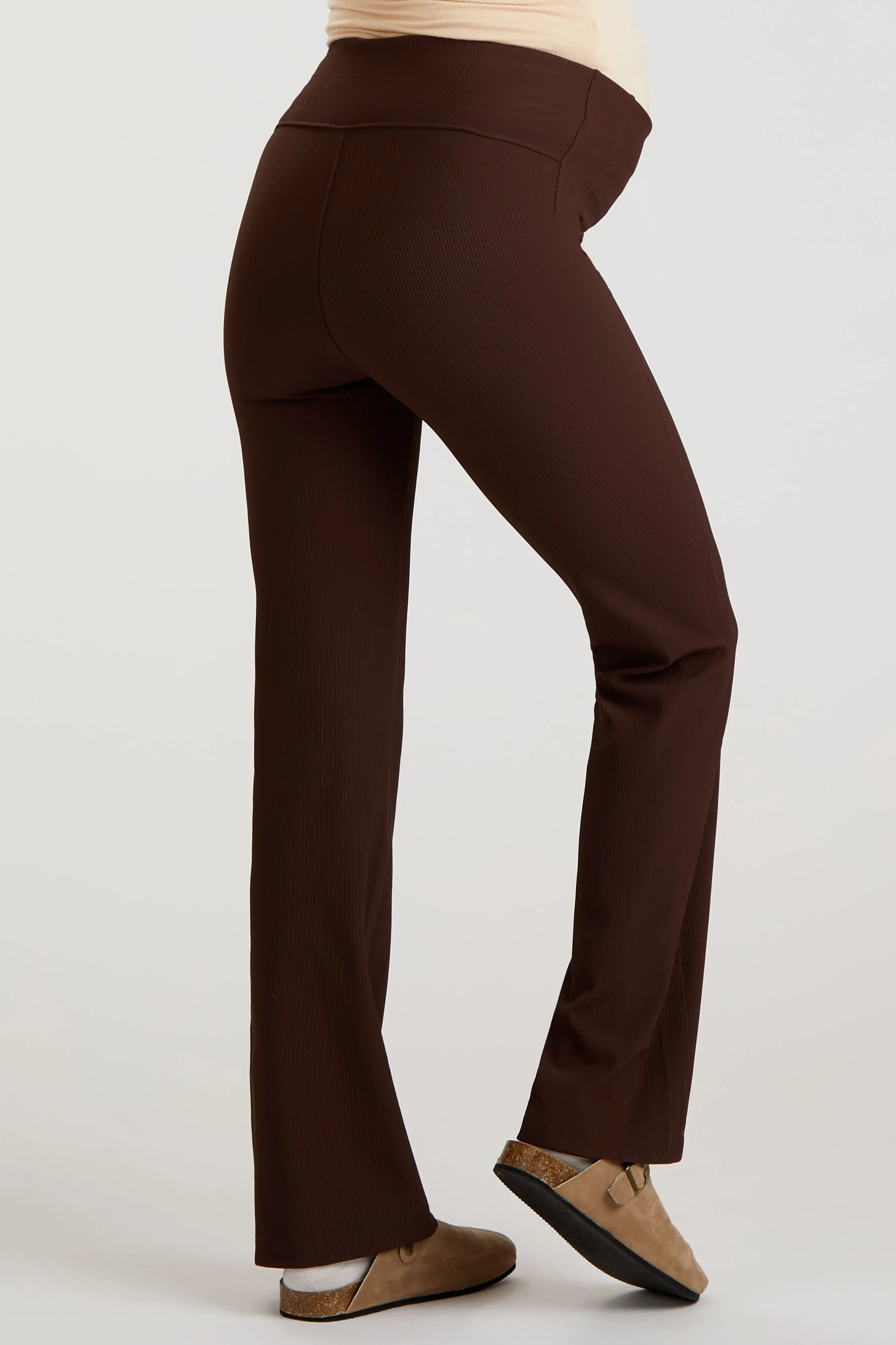 Brown Ribbed Maternity Flared Leggings sold by Pinkblush product image thumbnail 3