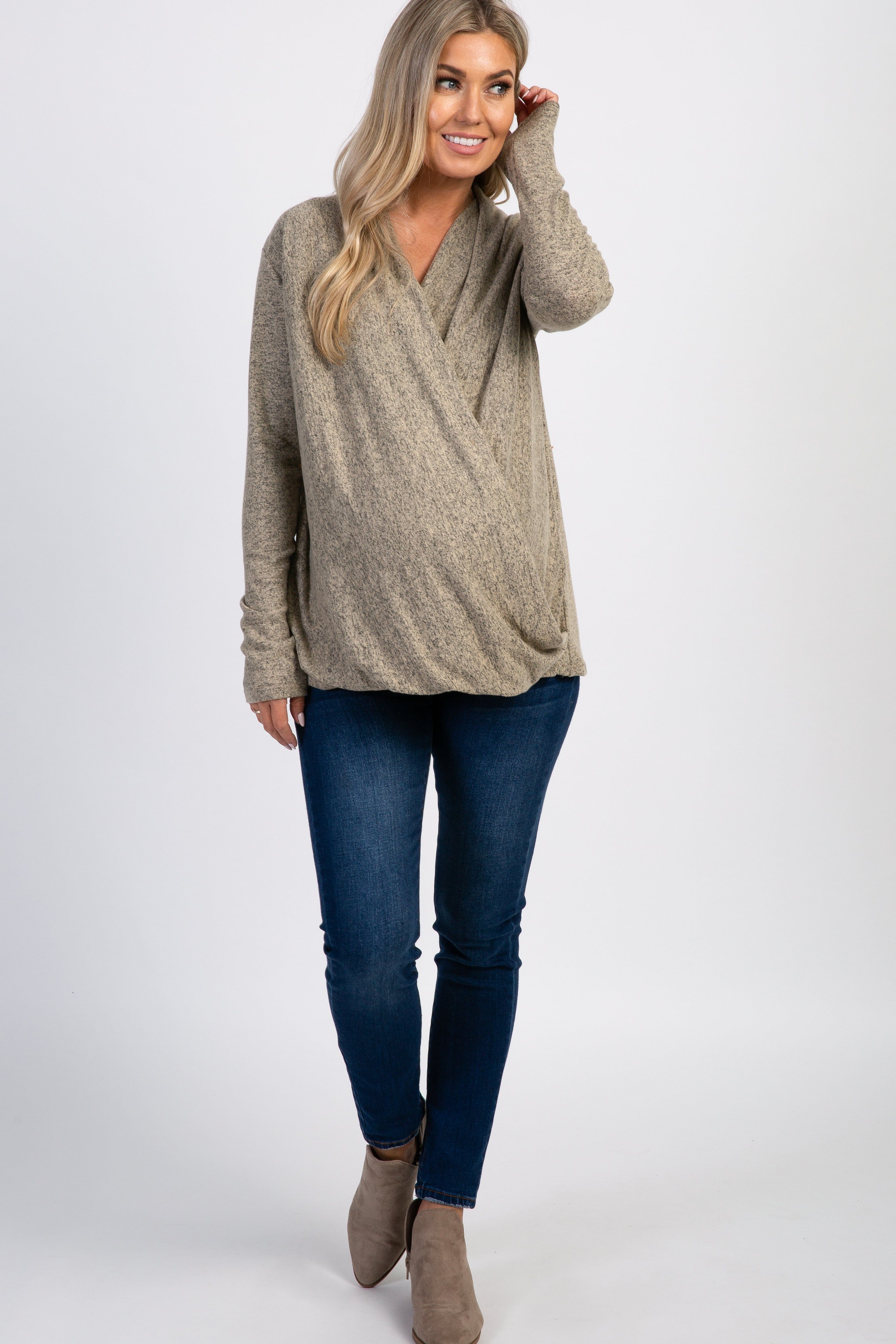 PinkBlush Mocha Knit Draped Wrap V-Neck Maternity Nursing Top sold by Pinkblush product image thumbnail 5