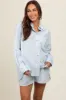 Light Blue Striped Button Down Top and Short Maternity Set sold by Pinkblush