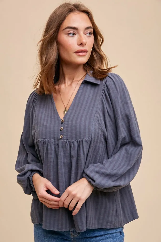 Grey Balloon Sleeve Button Down sold by Pinkblush product image thumbnail 2