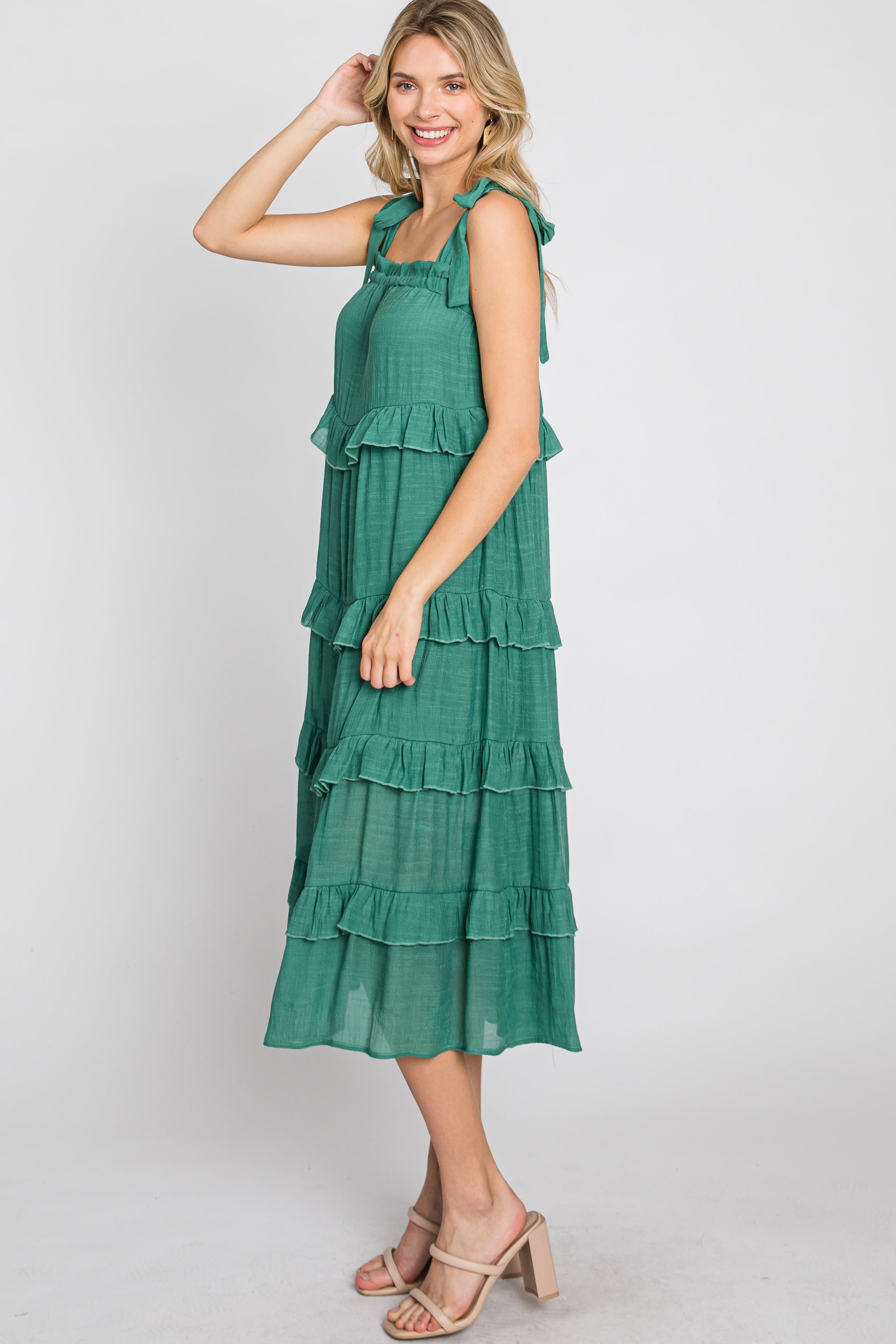 Green Ruffle Tiered Midi Dress sold by Pinkblush product image thumbnail 4