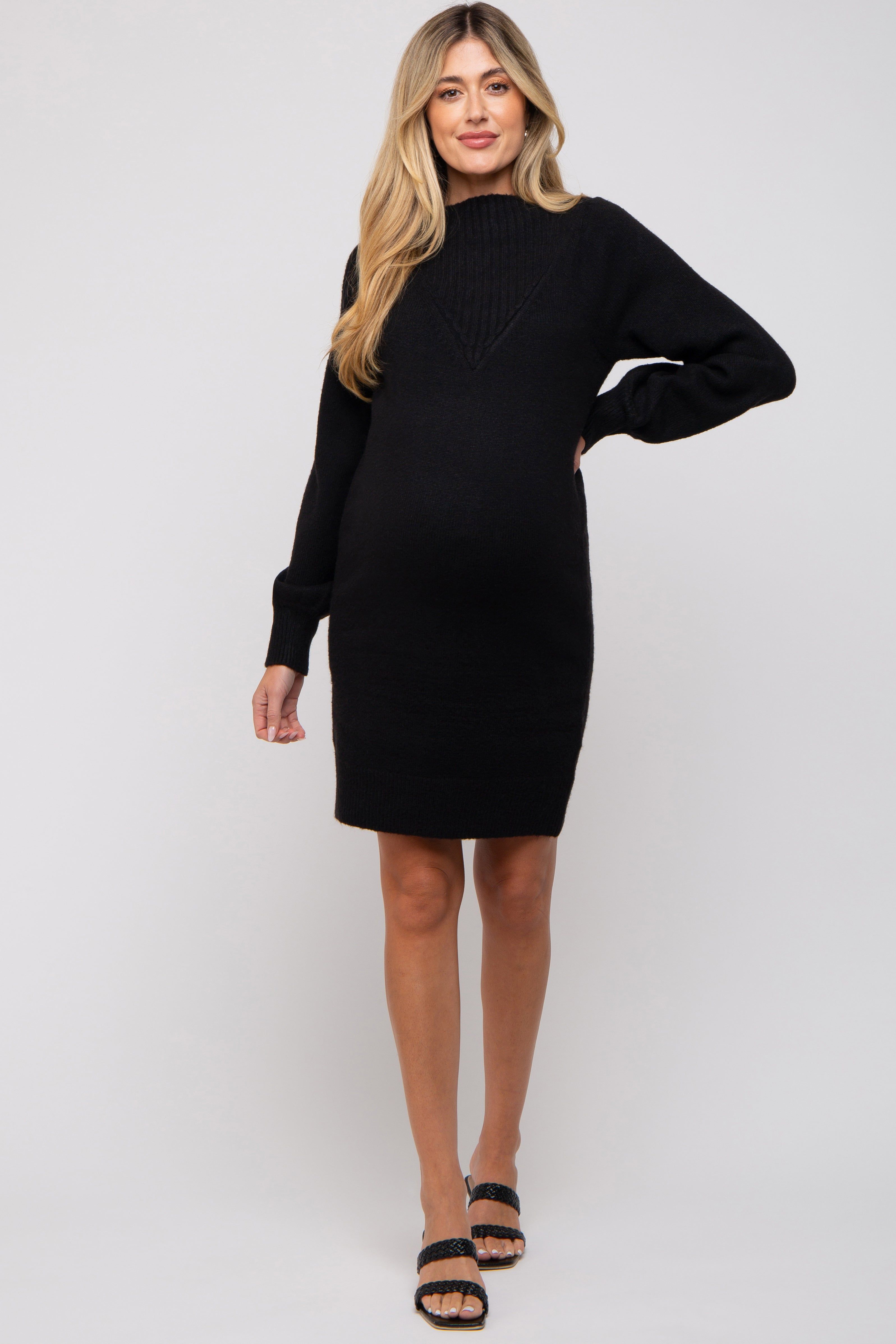 Black Chunky Knit Maternity Sweater Dress sold by Pinkblush product image thumbnail 4