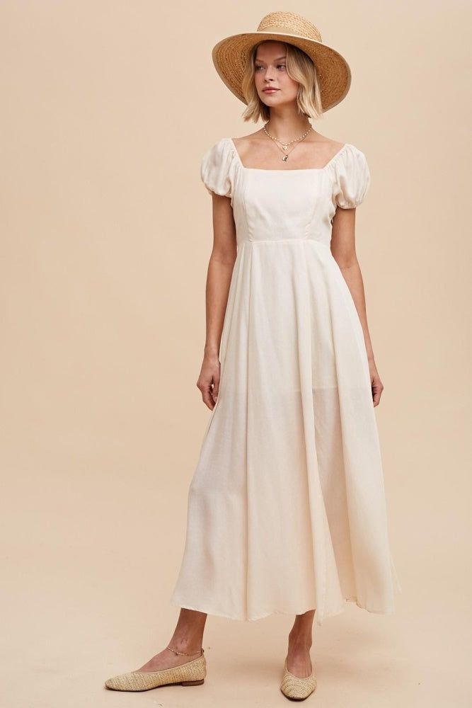 Almond Linen Blend Maxi Dress With Corset Back sold by Pinkblush product image thumbnail 2