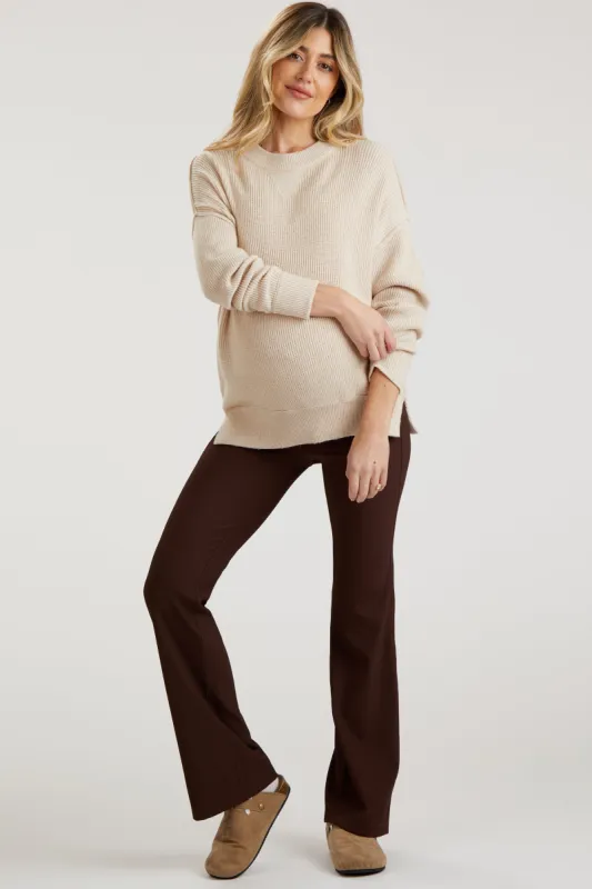 Brown Ribbed Maternity Flared Leggings sold by Pinkblush
