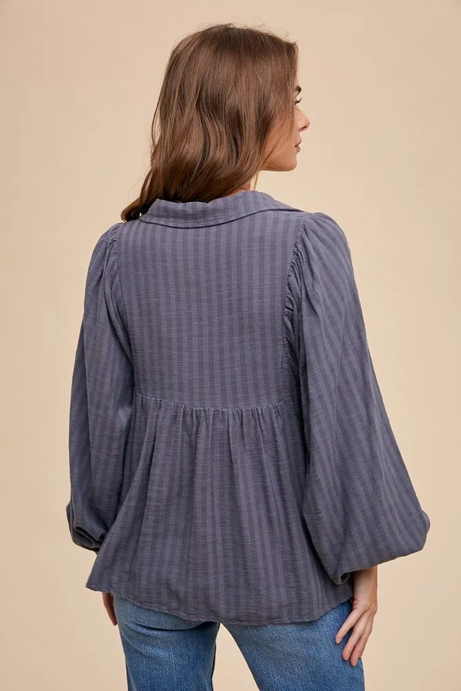 Grey Balloon Sleeve Button Down sold by Pinkblush product image thumbnail 3