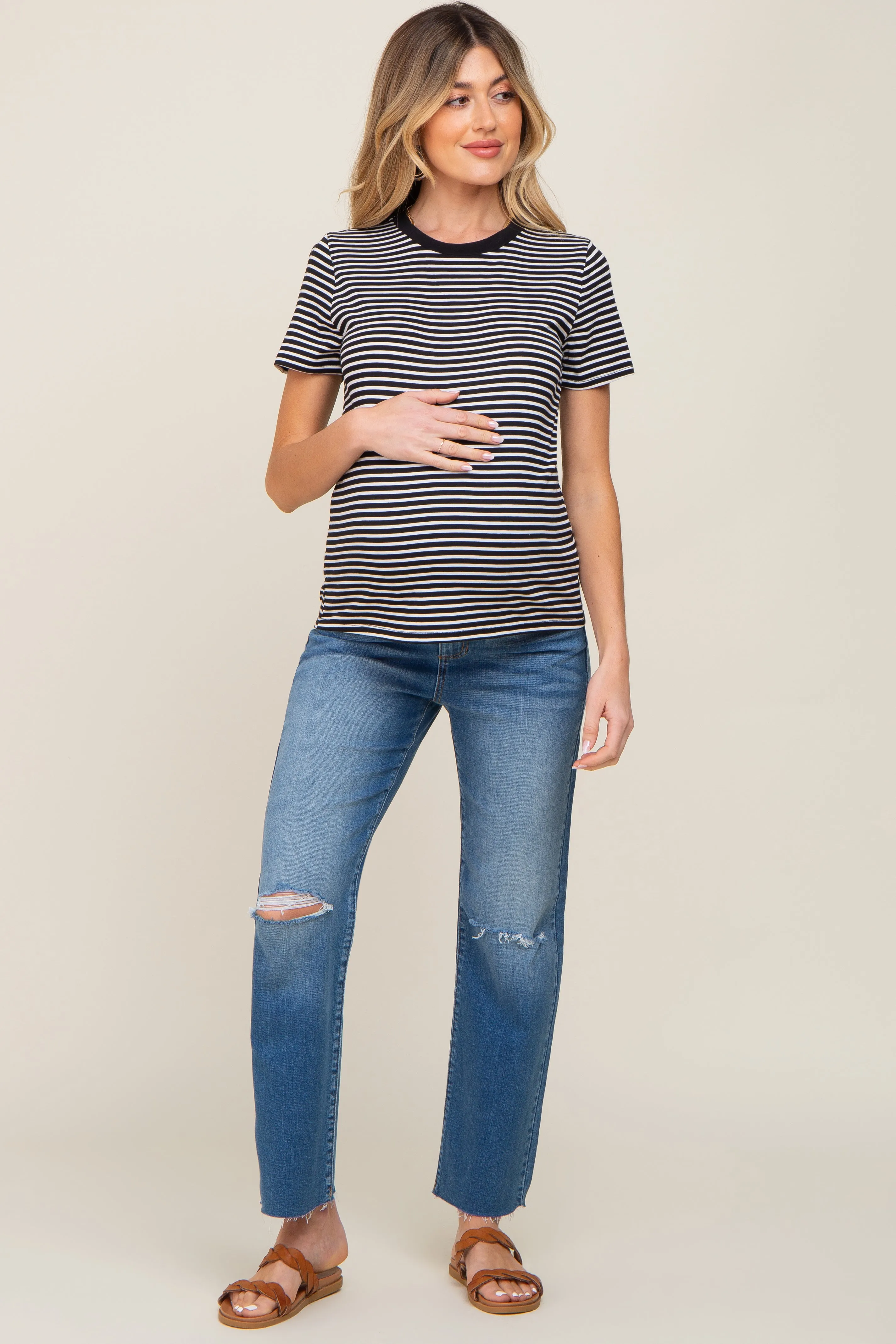 Black Striped Basic Maternity Tee sold by Pinkblush product image thumbnail 4