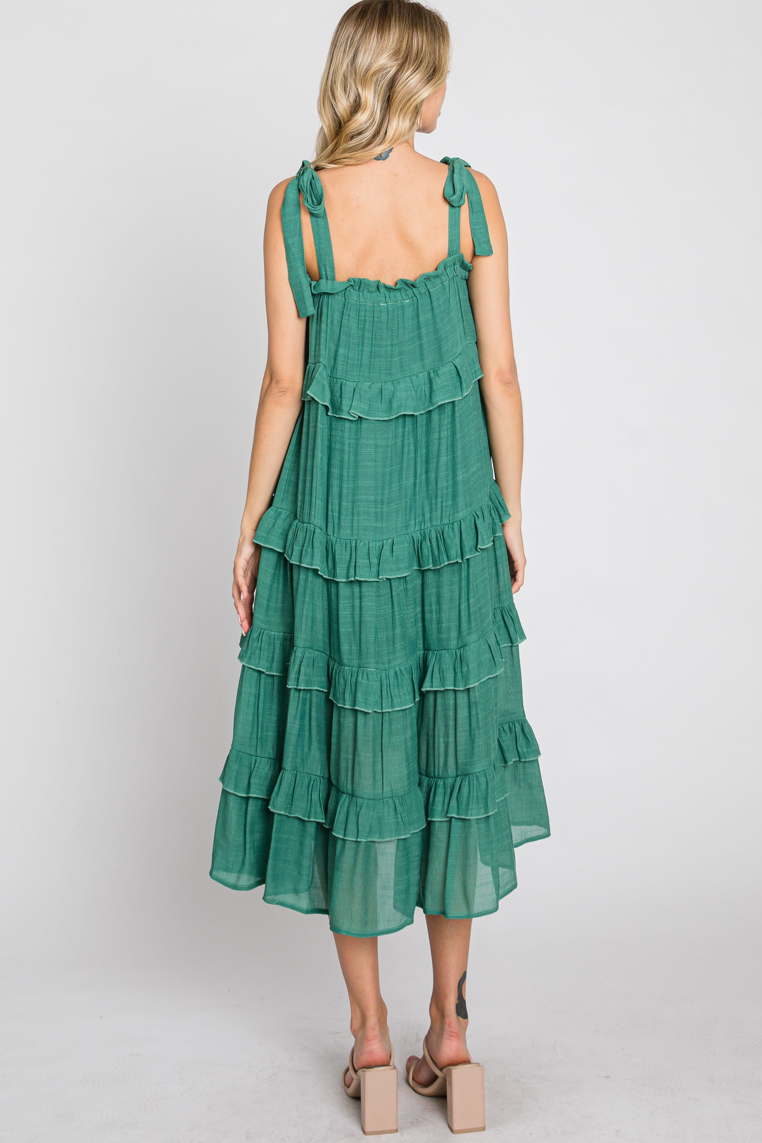 Green Ruffle Tiered Midi Dress sold by Pinkblush product image thumbnail 5