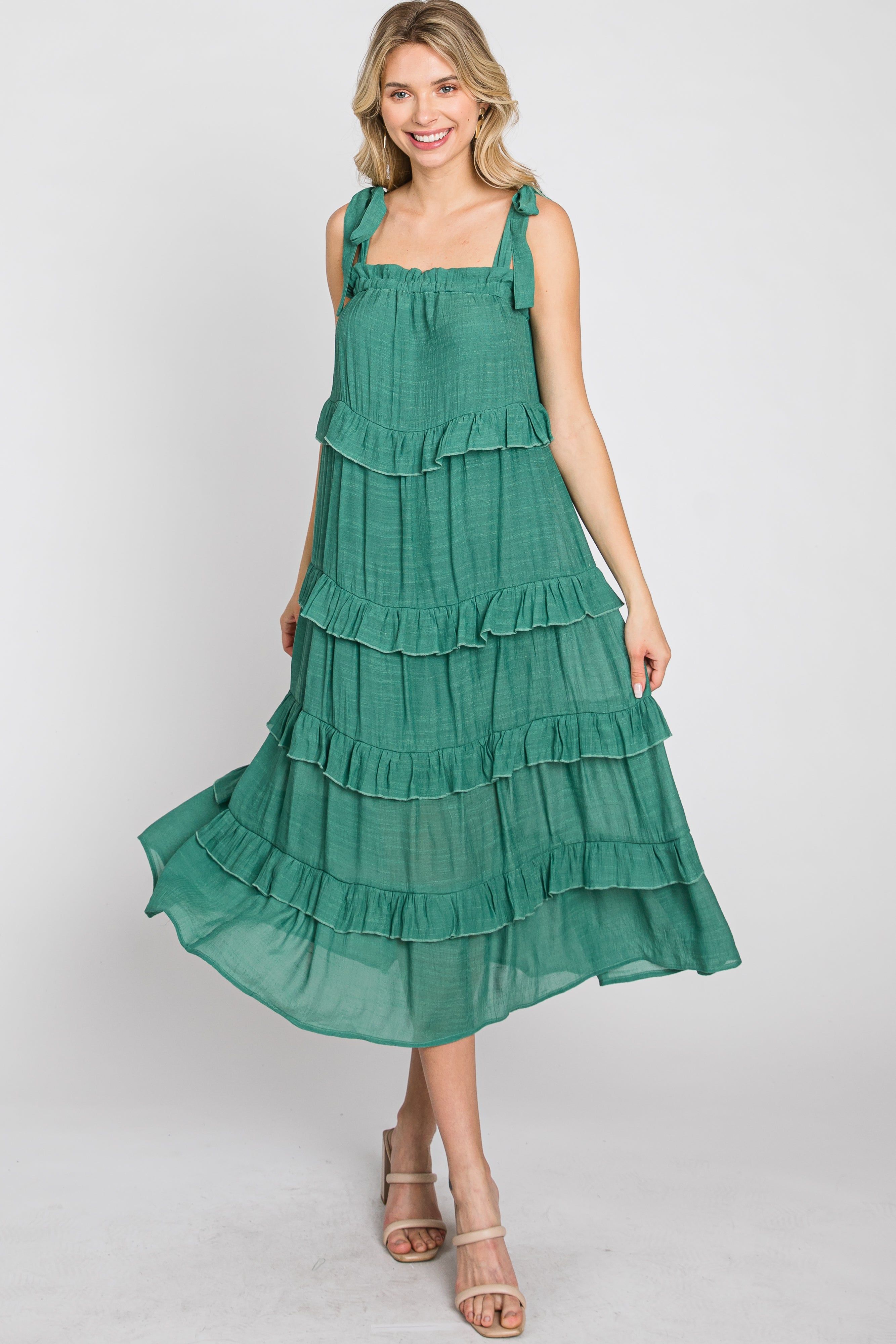 Green Ruffle Tiered Midi Dress sold by Pinkblush product image thumbnail 2