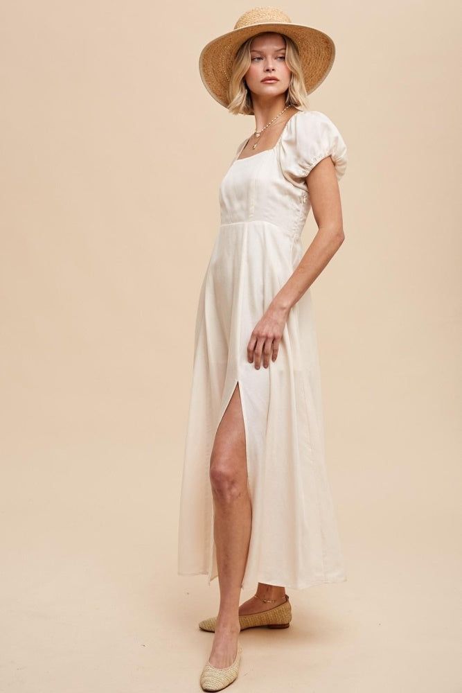 Almond Linen Blend Maxi Dress With Corset Back sold by Pinkblush product image thumbnail 3