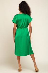 Green Satin Button Front Waist Tie Midi Dress sold by Pinkblush