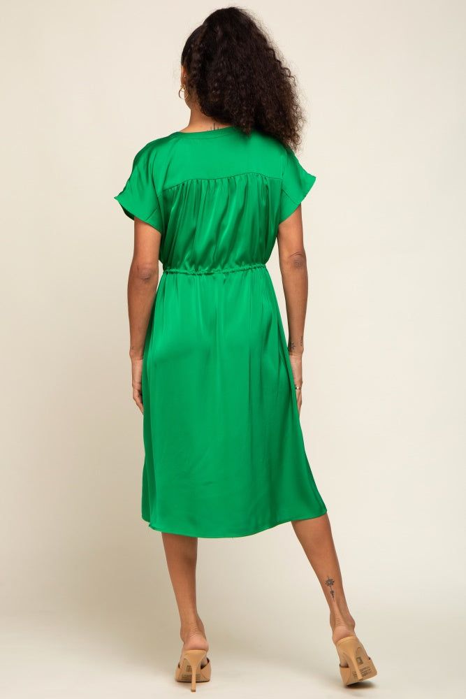 Green Satin Button Front Waist Tie Midi Dress sold by Pinkblush product image thumbnail 3