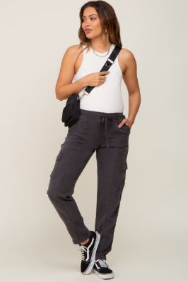 Charcoal Drawstring Maternity Cargo Pants sold by Pinkblush