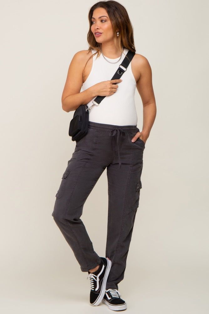 Charcoal Drawstring Maternity Cargo Pants sold by Pinkblush