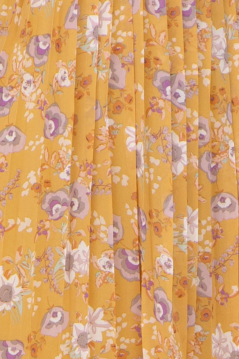 Yellow Floral Chiffon Pleated Long Sleeve Dress sold by Pinkblush product image thumbnail 4