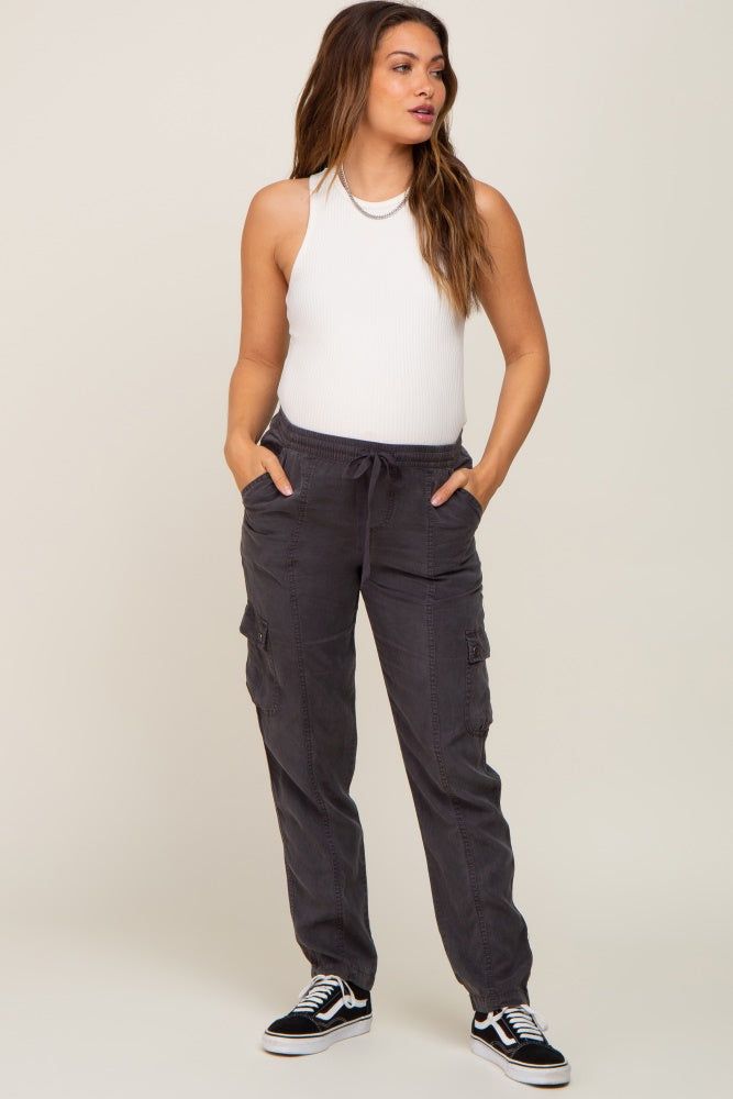 Charcoal Drawstring Maternity Cargo Pants sold by Pinkblush product image thumbnail 5