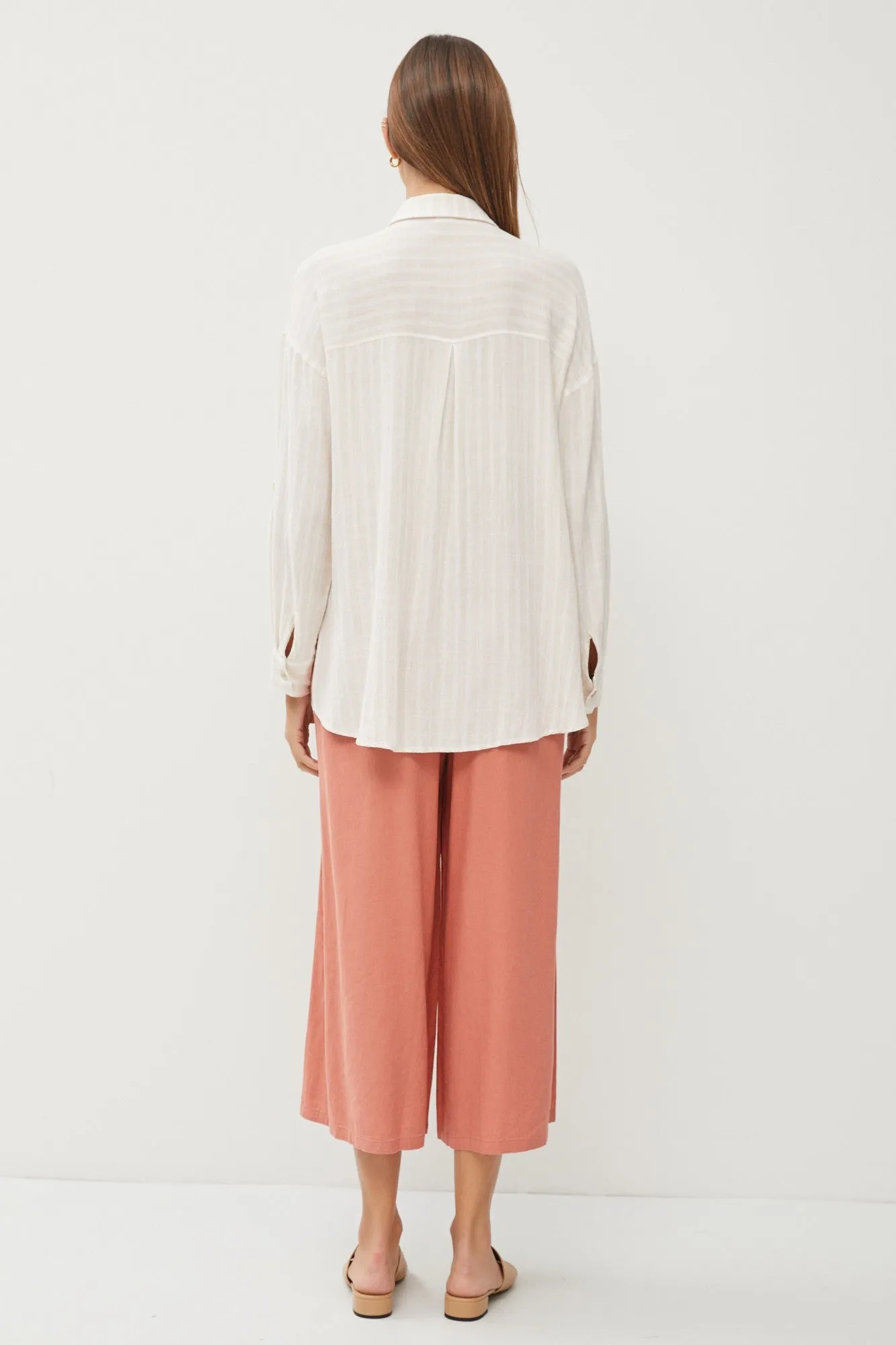 Ivory Striped Linen Button Front Long Sleeve Top sold by Pinkblush product image thumbnail 5