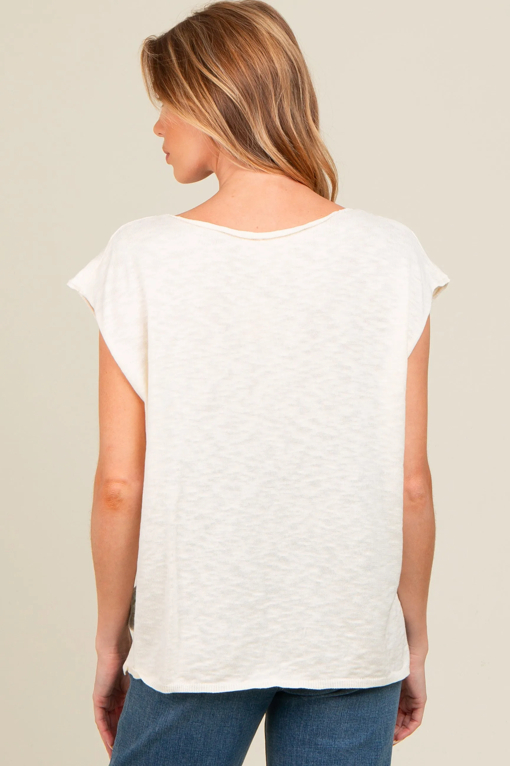 Ivory Two Tone Split V-Neck Dolman Short Sleeve Maternity Top sold by Pinkblush product image thumbnail 2