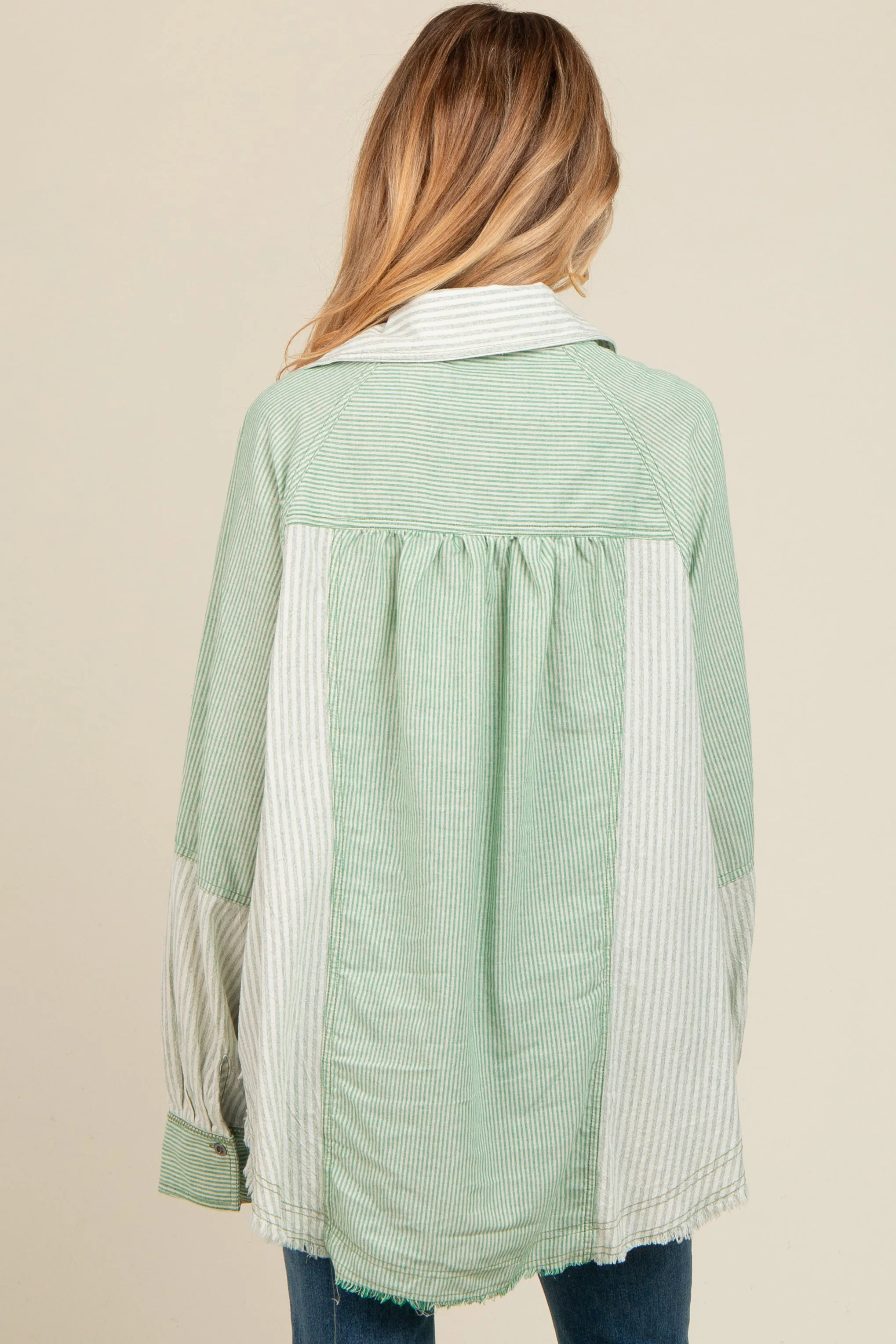 Light Olive Striped Button Down Oversized Long Sleeve Maternity Top sold by Pinkblush product image thumbnail 4