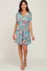 Mint Green Floral Waist Tie Dress sold by Pinkblush