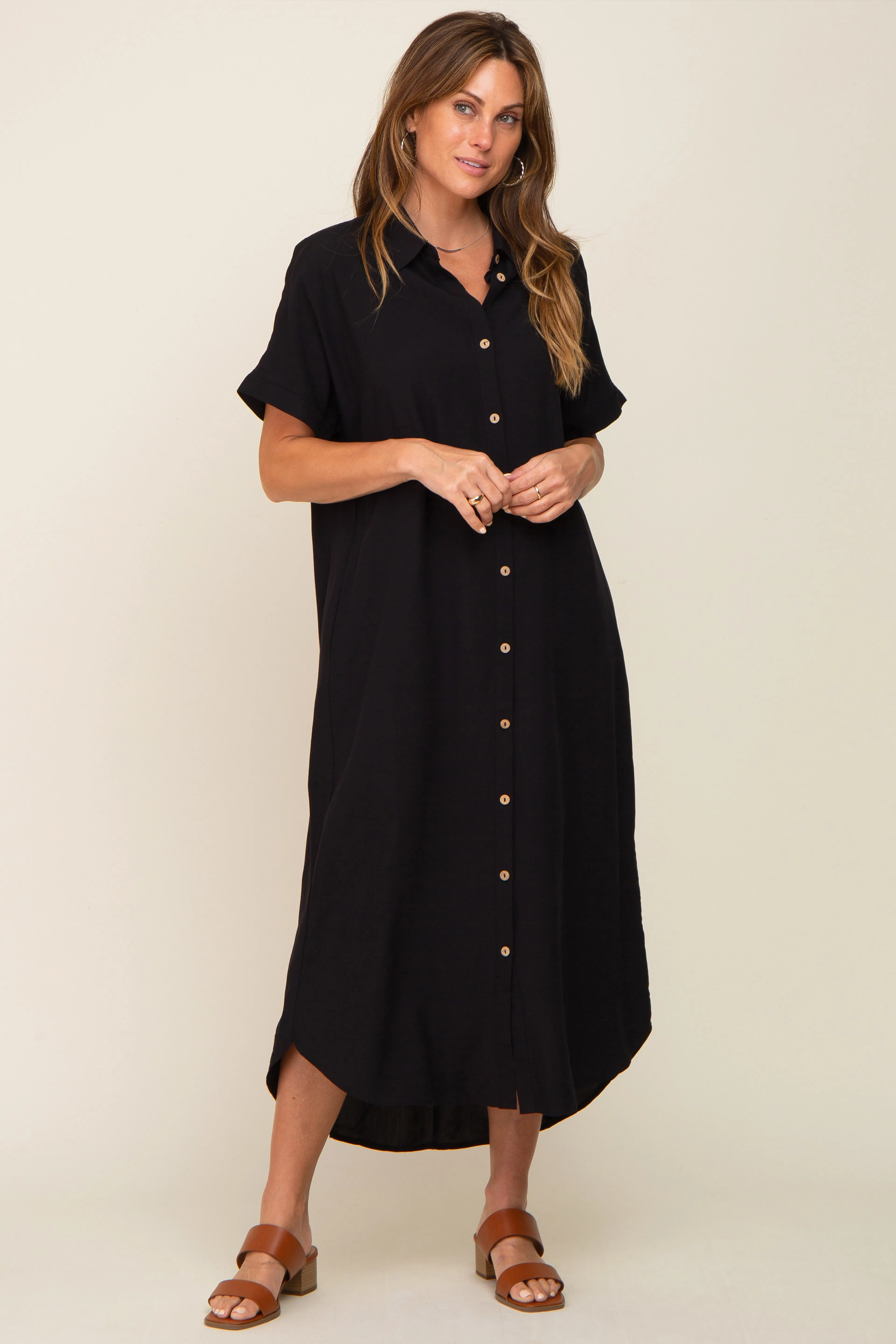 Black Button Down Maternity Midi Dress sold by Pinkblush product image thumbnail 5