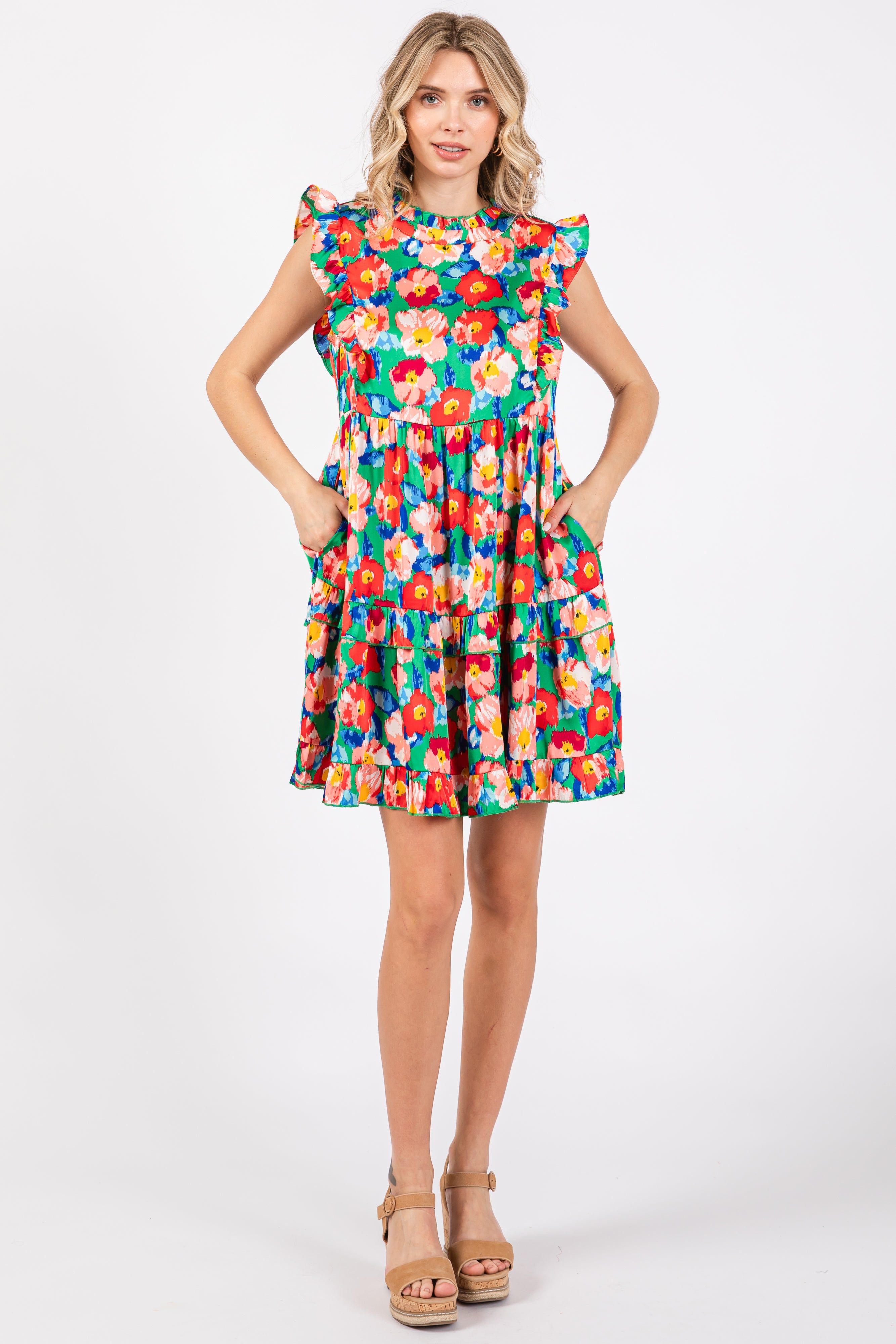 Green Floral Mock Neck Dress sold by Pinkblush product image thumbnail 2