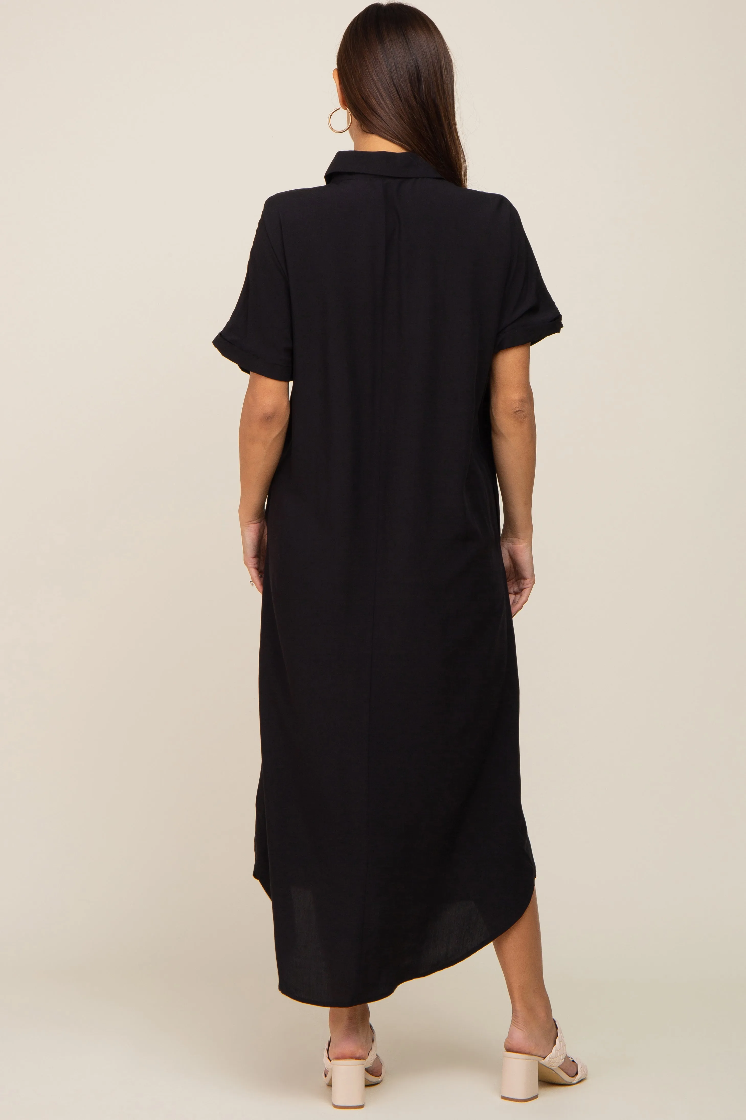 Black Button Down Maternity Midi Dress sold by Pinkblush product image thumbnail 3