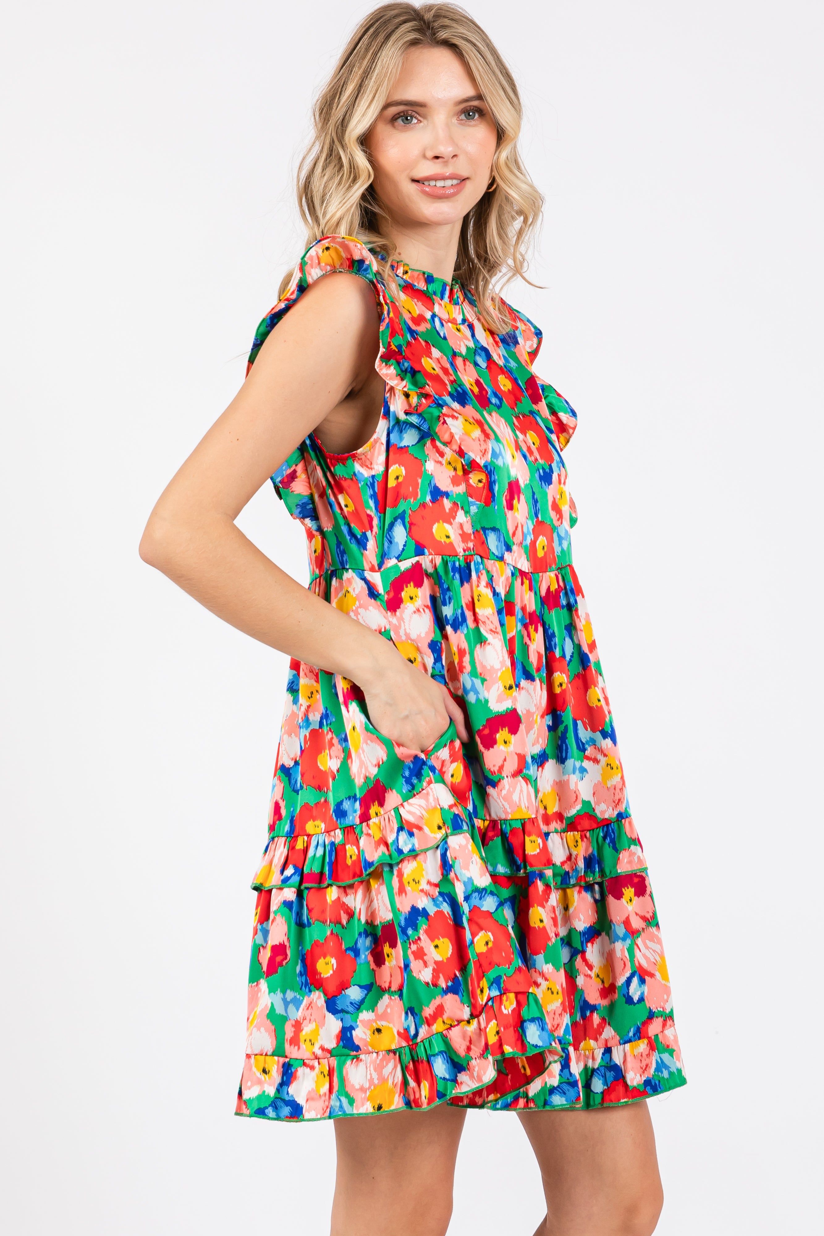 Green Floral Mock Neck Dress sold by Pinkblush product image thumbnail 3