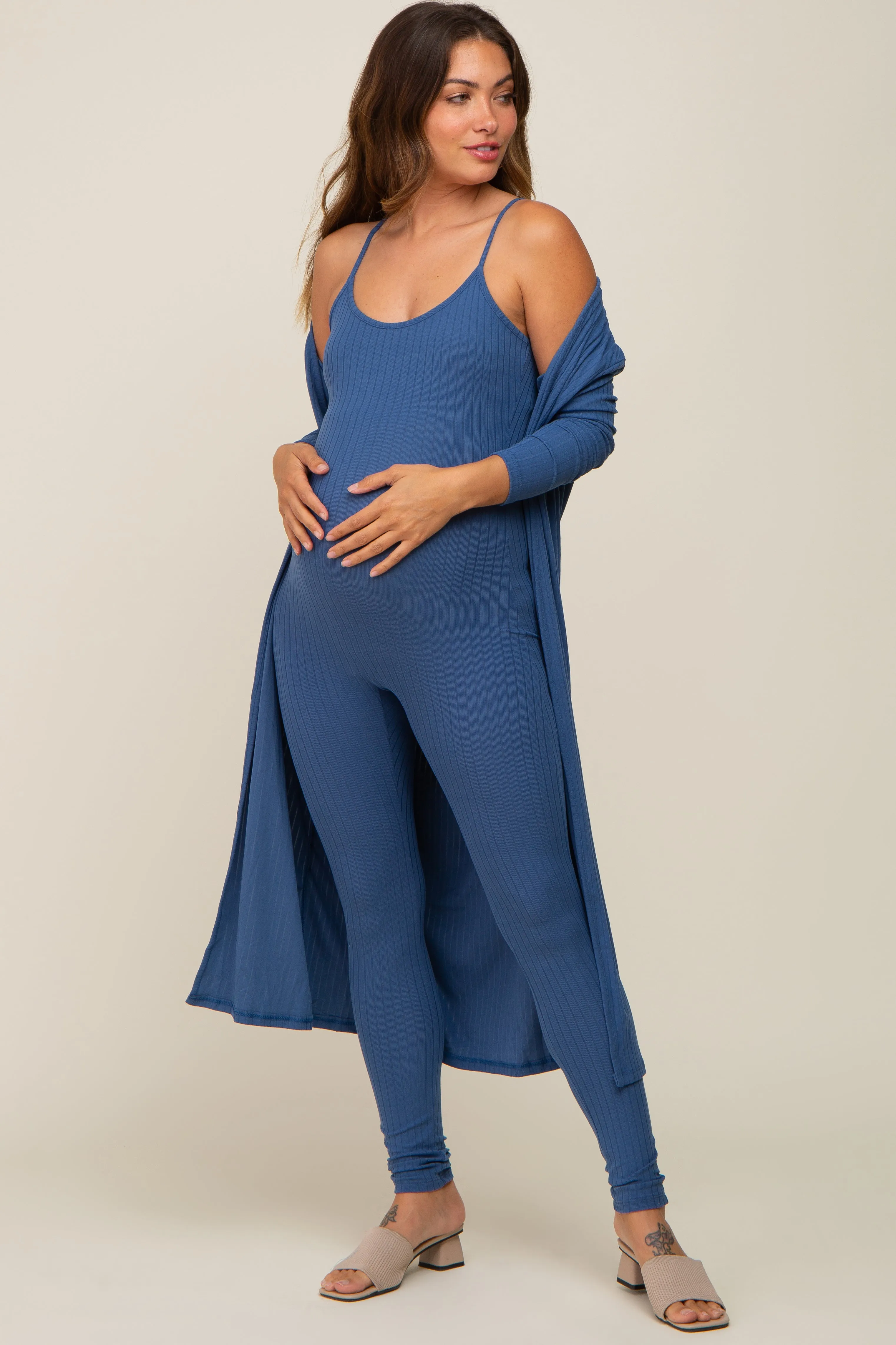 Blue Ribbed Maternity Jumpsuit Set sold by Pinkblush product image thumbnail 5