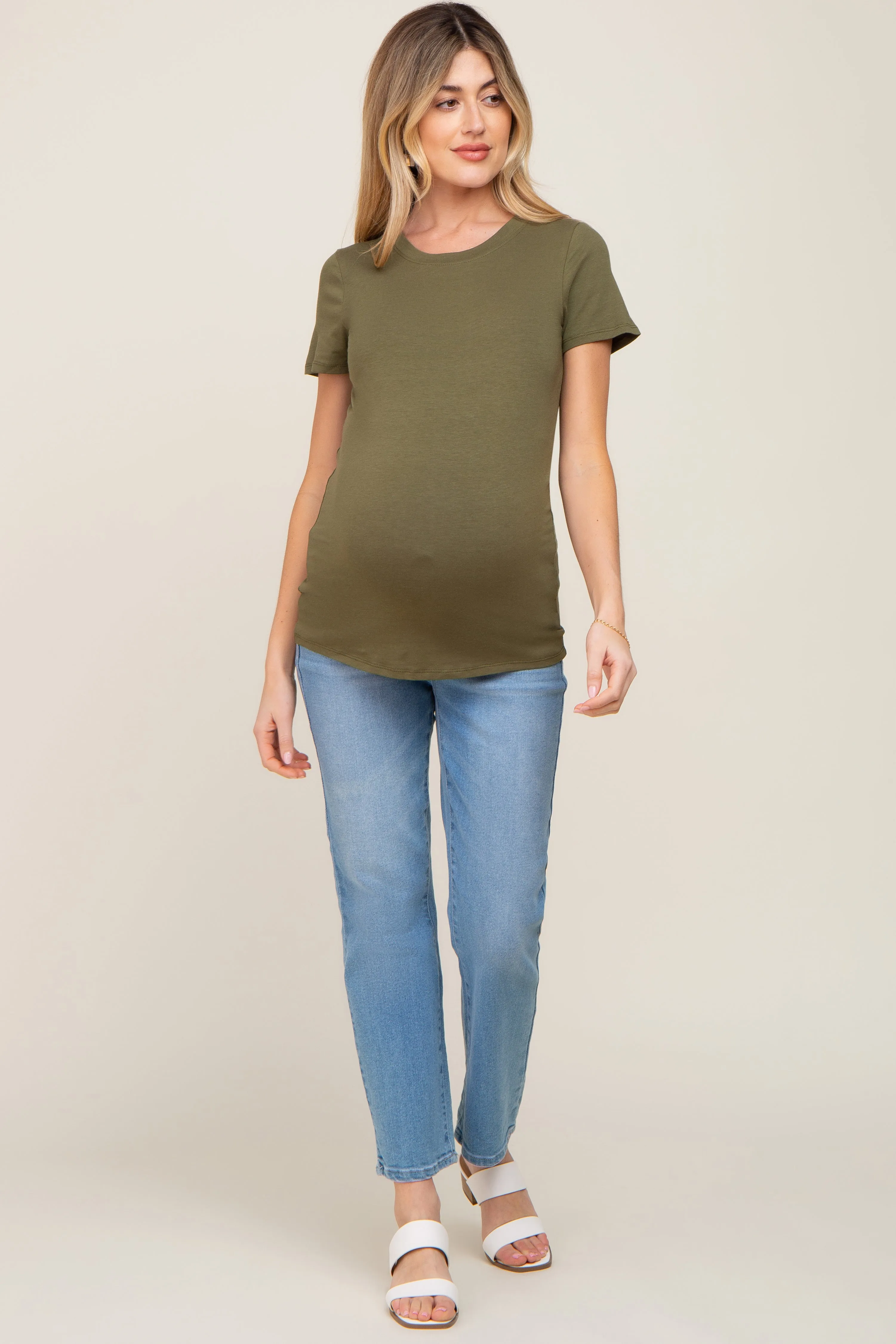 Olive Basic Crew Neck Maternity Tee sold by Pinkblush product image thumbnail 4