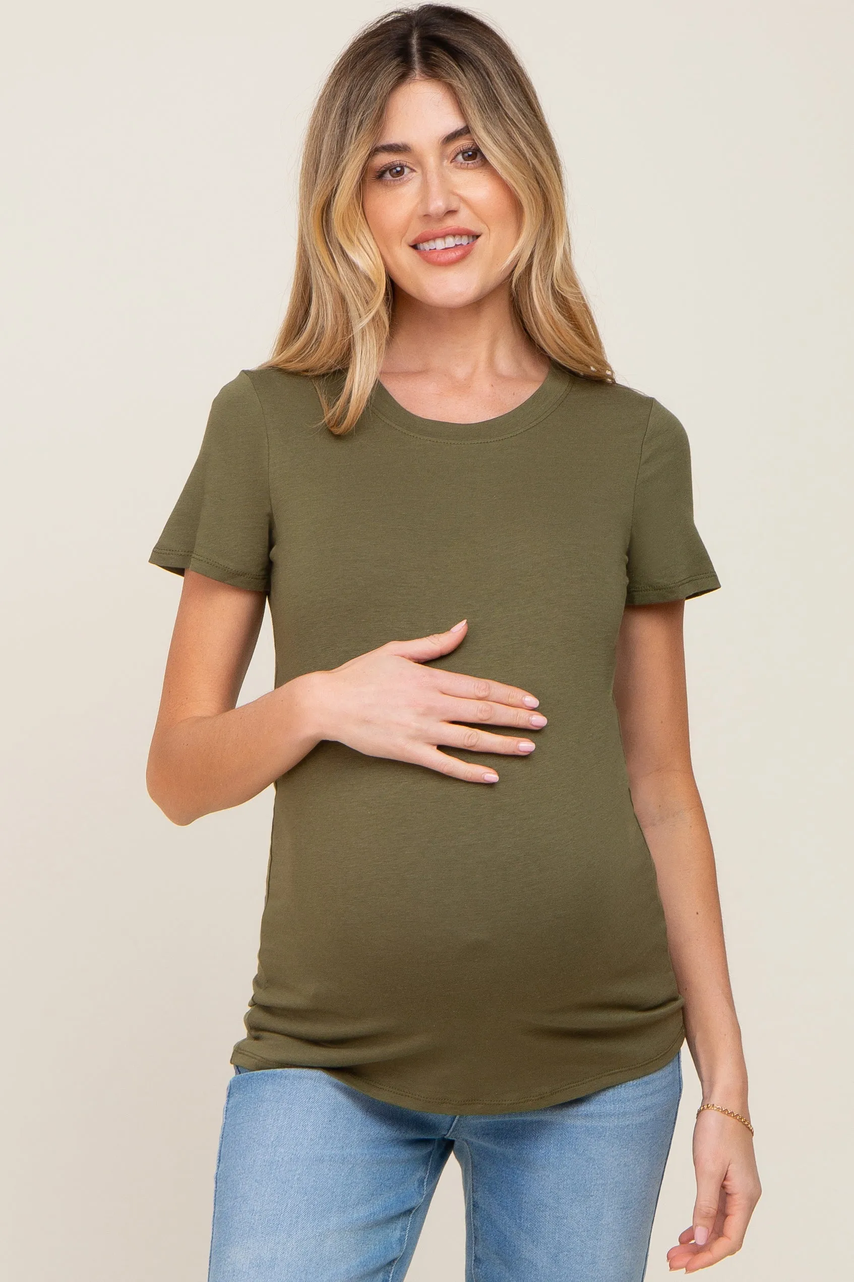 Olive Basic Crew Neck Maternity Tee sold by Pinkblush