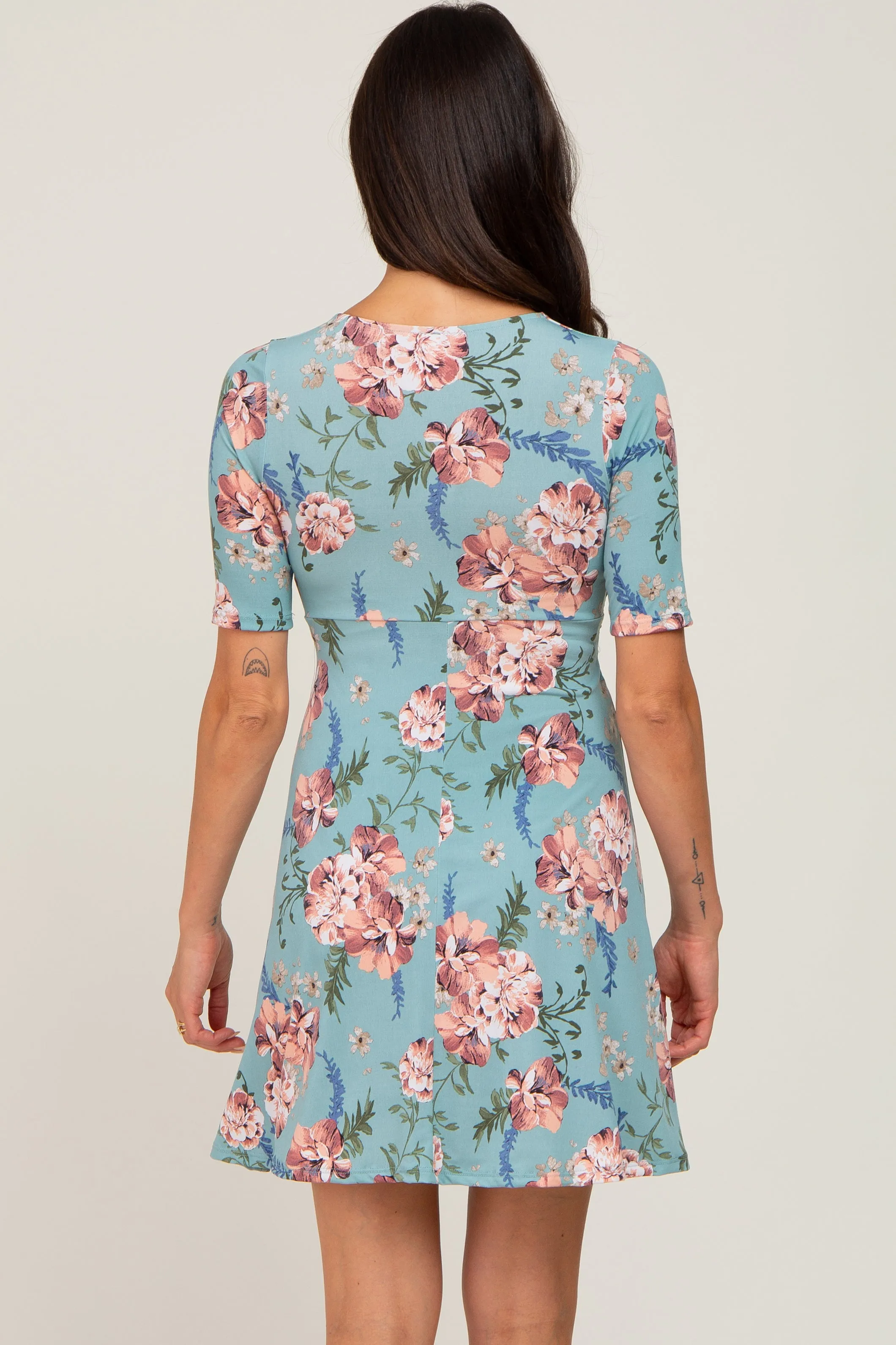 Mint Green Floral Waist Tie Dress sold by Pinkblush product image thumbnail 3