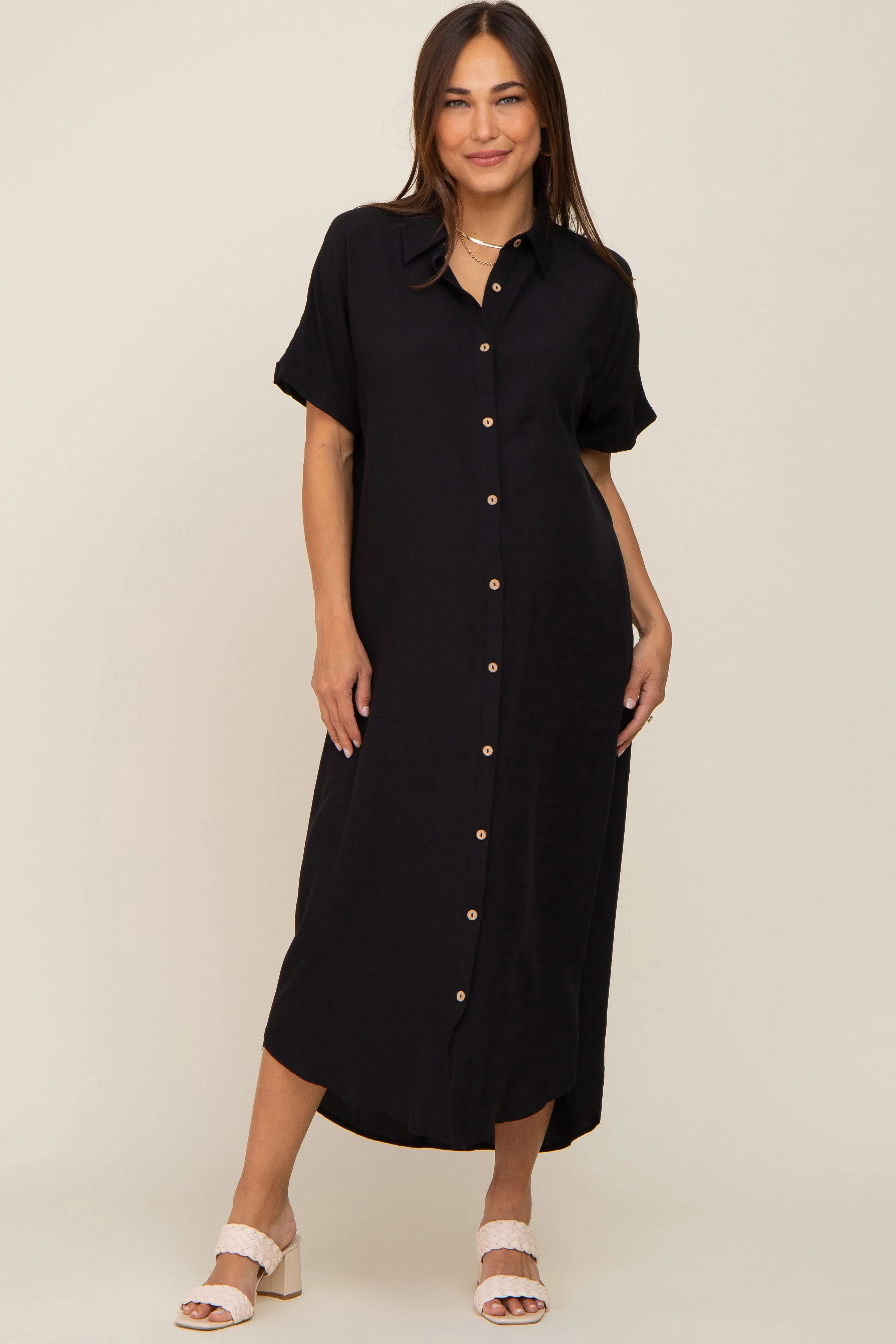 Black Button Down Maternity Midi Dress sold by Pinkblush product image thumbnail 4