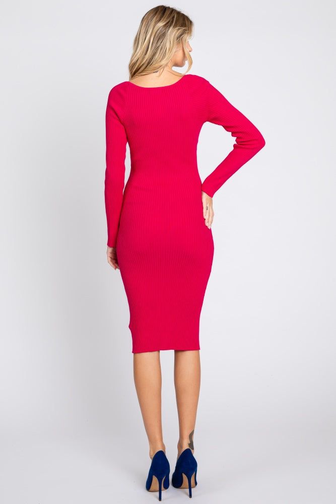 Fuchsia Ribbed Knit Fitted Long Sleeve Dress sold by Pinkblush product image thumbnail 3