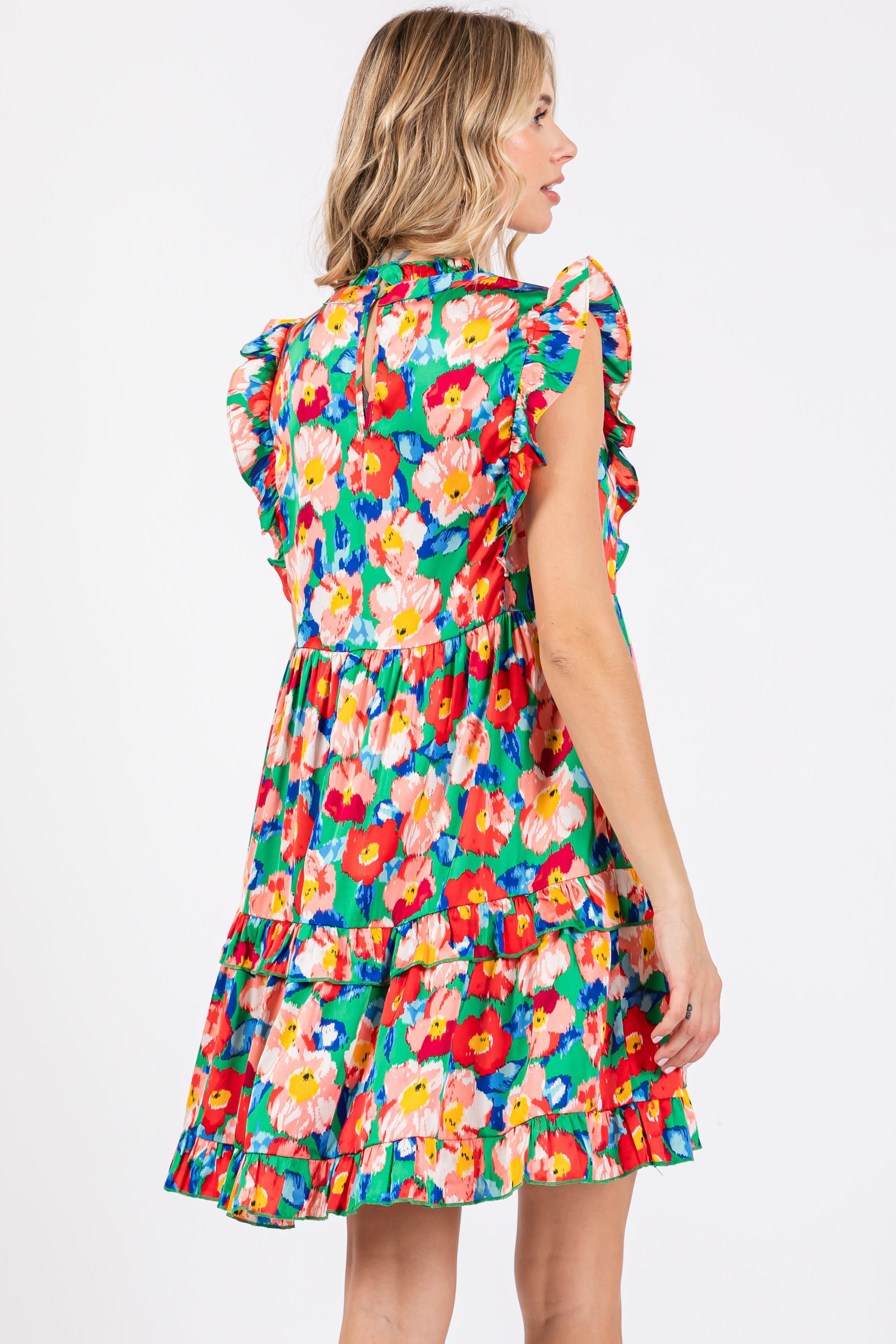 Green Floral Mock Neck Dress sold by Pinkblush product image thumbnail 4