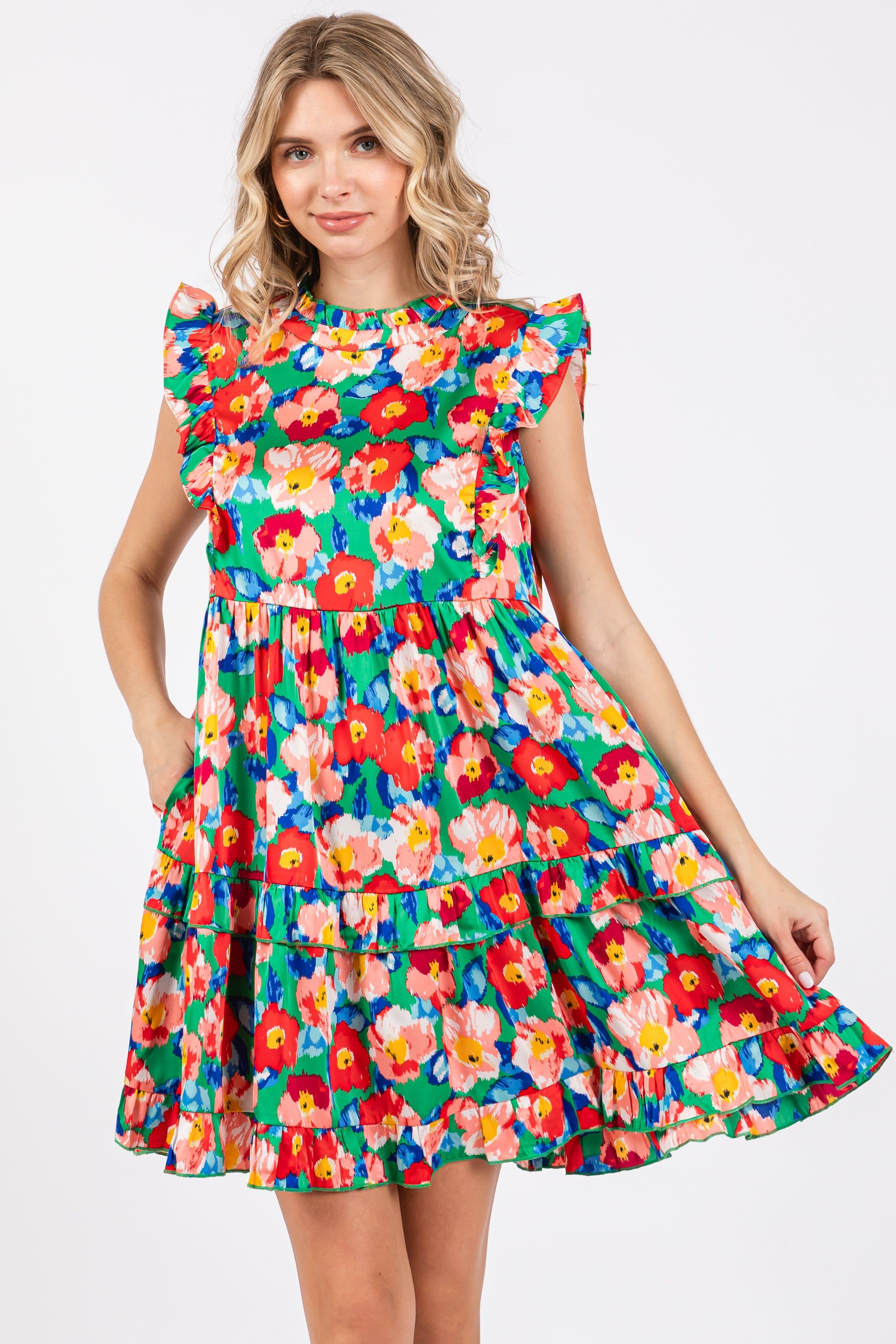 Green Floral Mock Neck Dress sold by Pinkblush