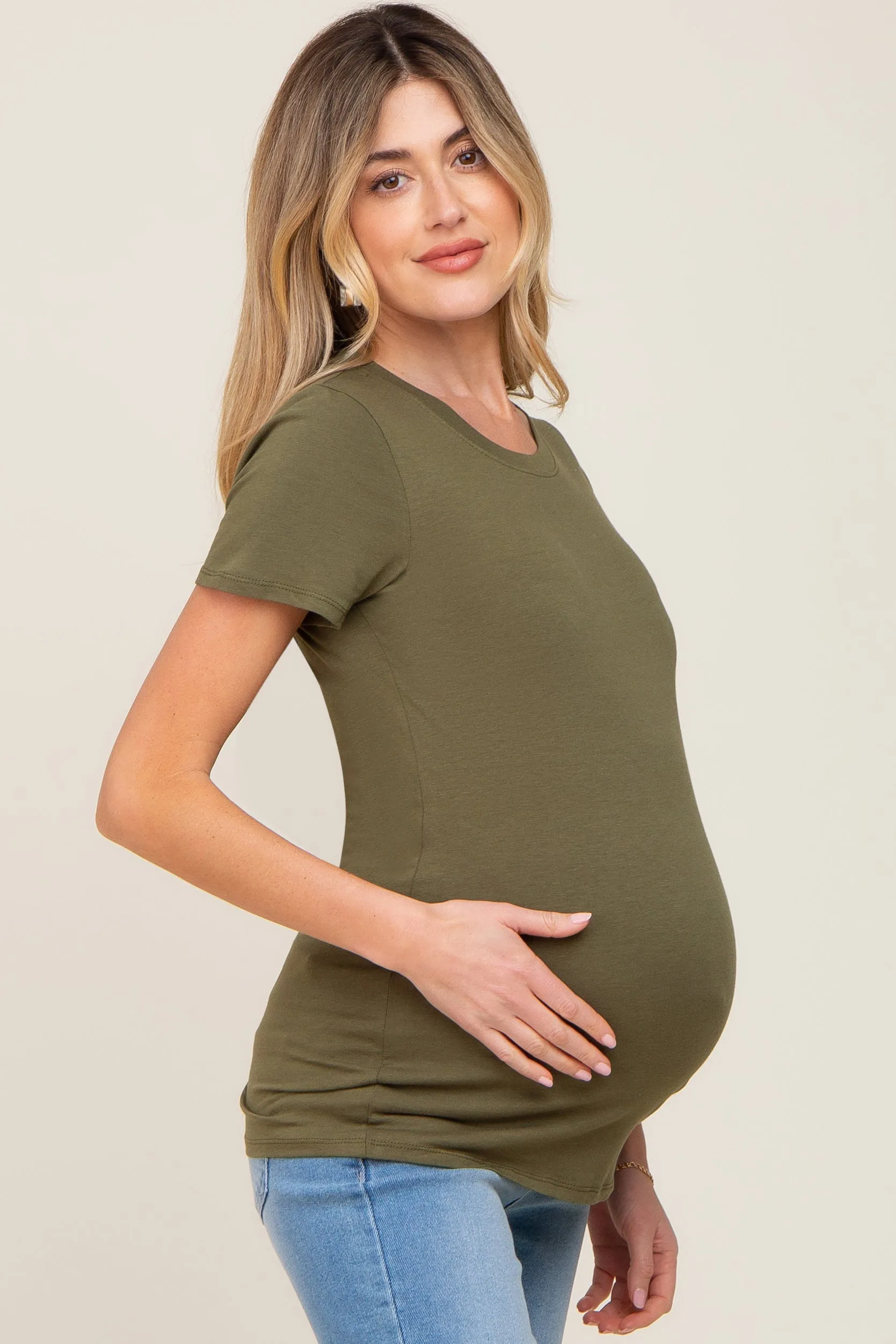 Olive Basic Crew Neck Maternity Tee sold by Pinkblush product image thumbnail 2