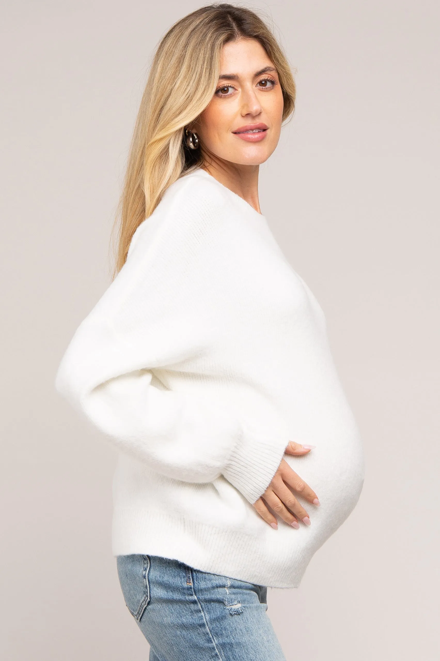 Ivory Bubble Sleeve Maternity Sweater sold by Pinkblush product image thumbnail 2