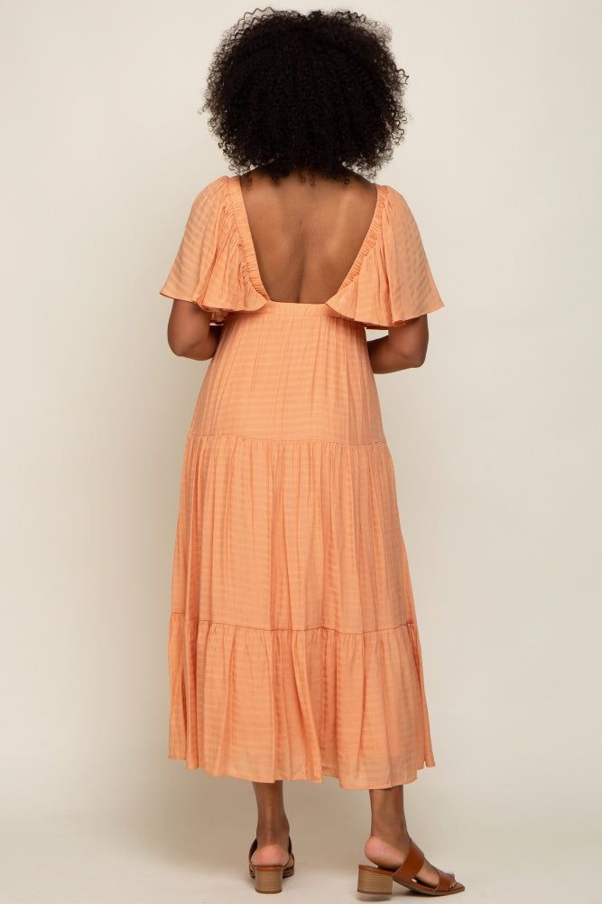 Peach Textured Stripe Deep V-Neck Layered Sleeve Maxi Dress sold by Pinkblush product image thumbnail 3