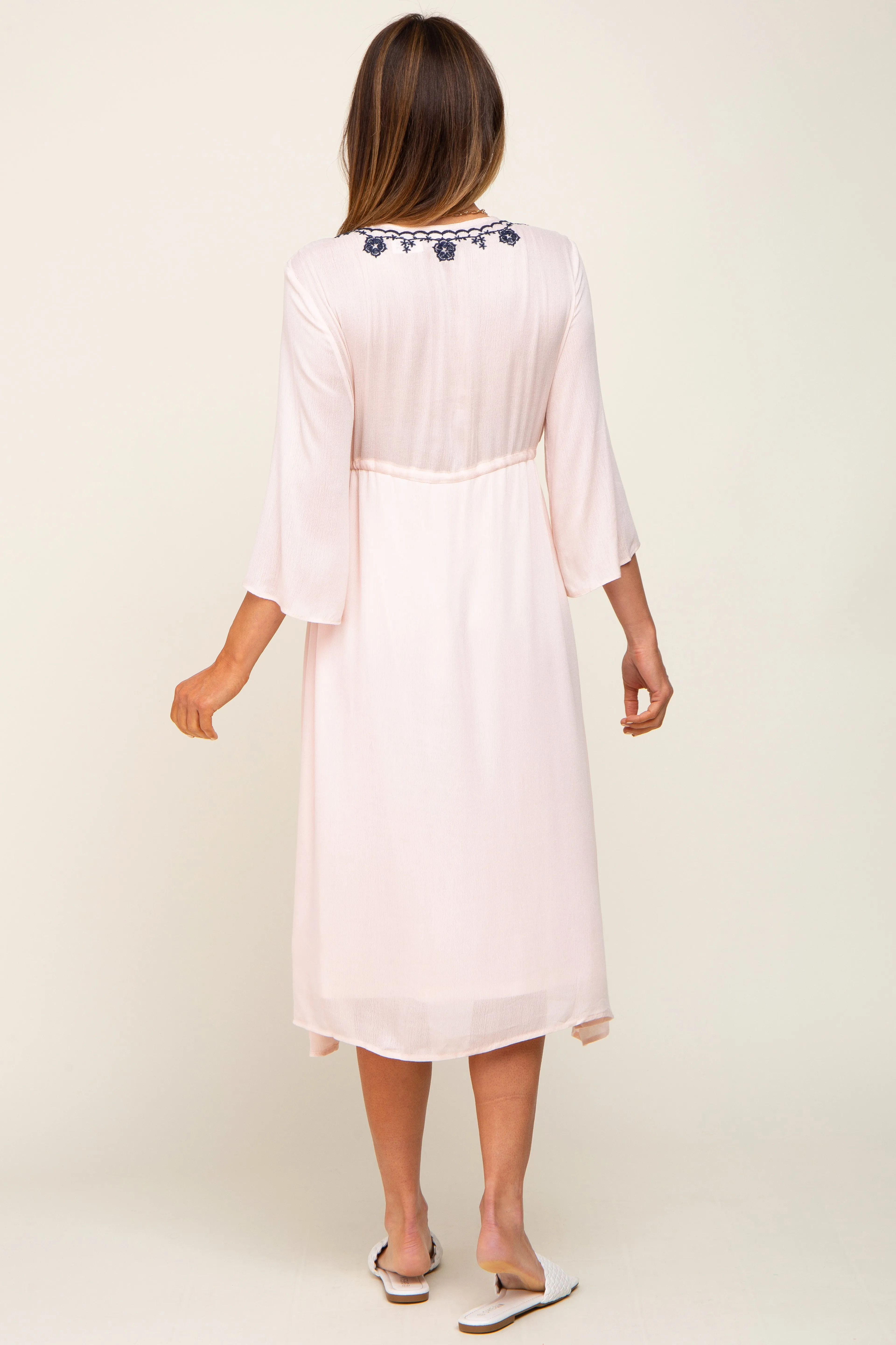 Light Pink Floral Embroidered 3/4 Sleeve Midi Dress sold by Pinkblush product image thumbnail 3