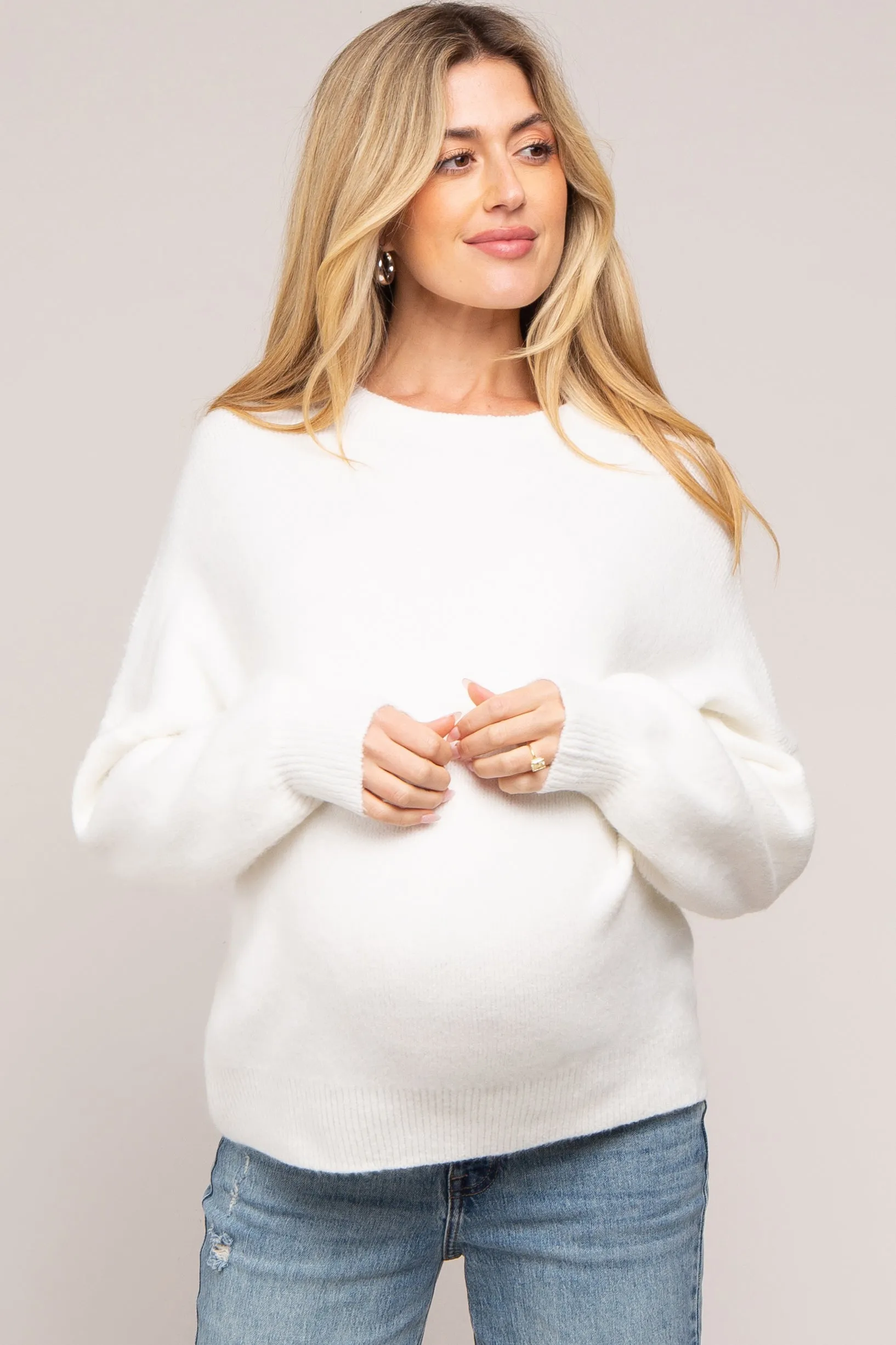 Ivory Bubble Sleeve Maternity Sweater sold by Pinkblush