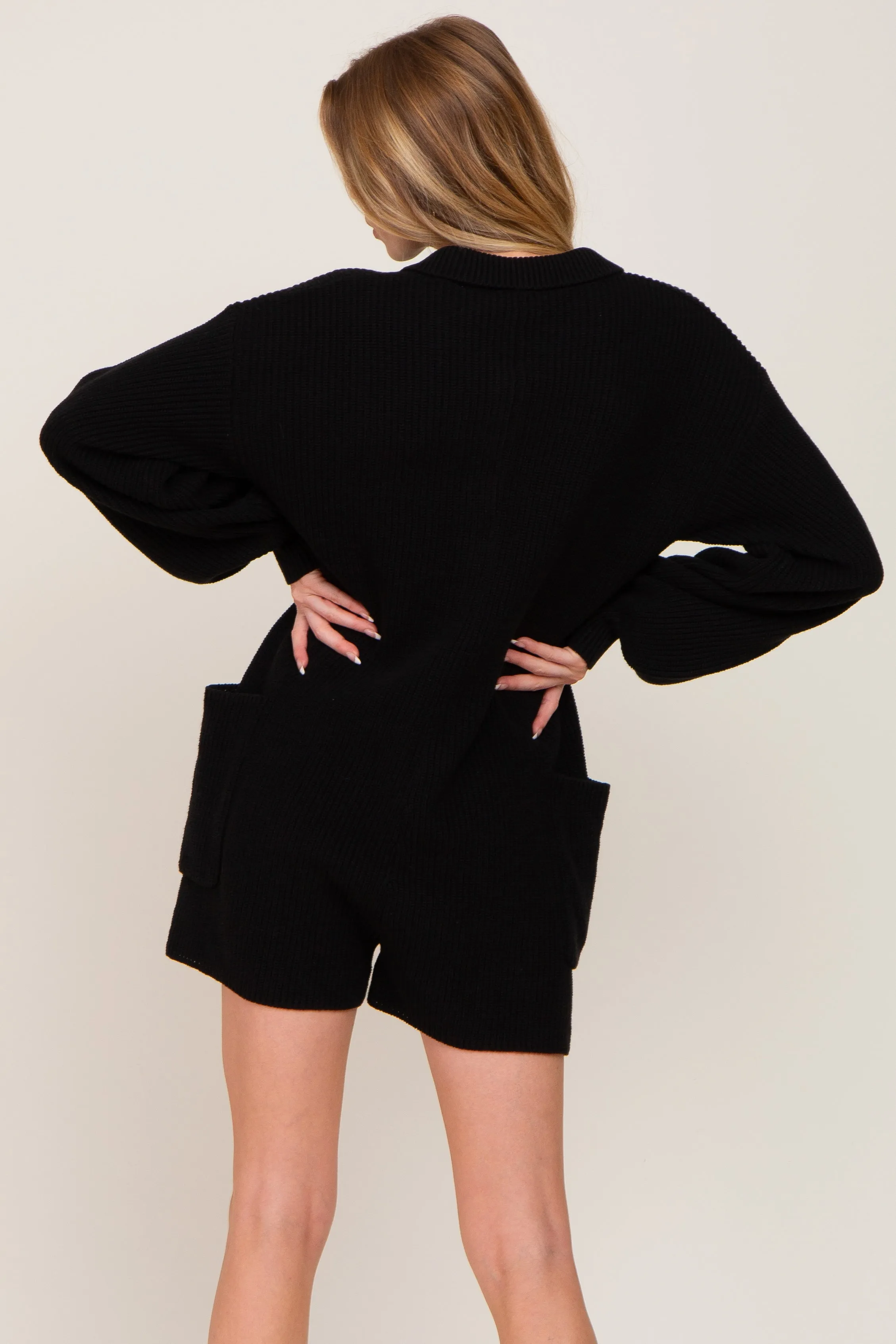 Black Button Down Sweater Romper sold by Pinkblush product image thumbnail 3