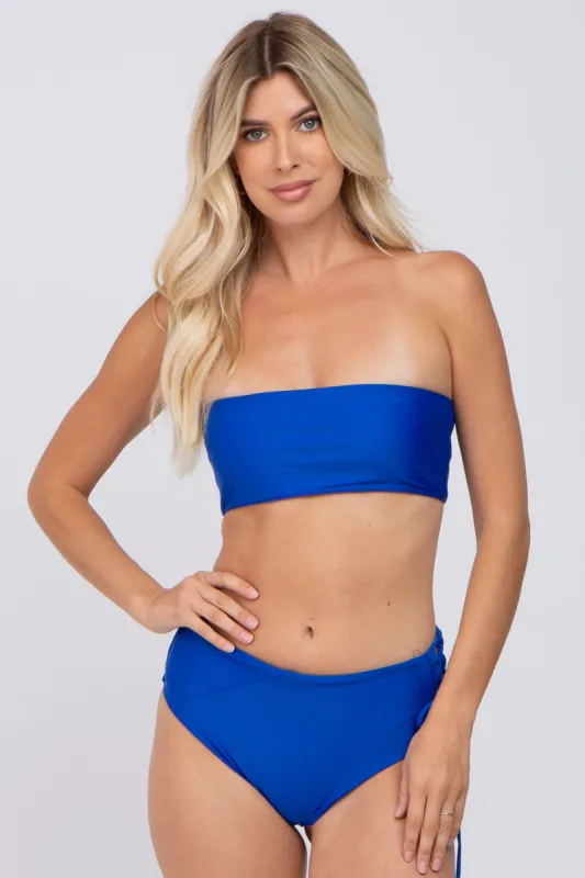 Royal Blue Strapless Lace Up Side Two-Piece Bikini Set sold by Pinkblush